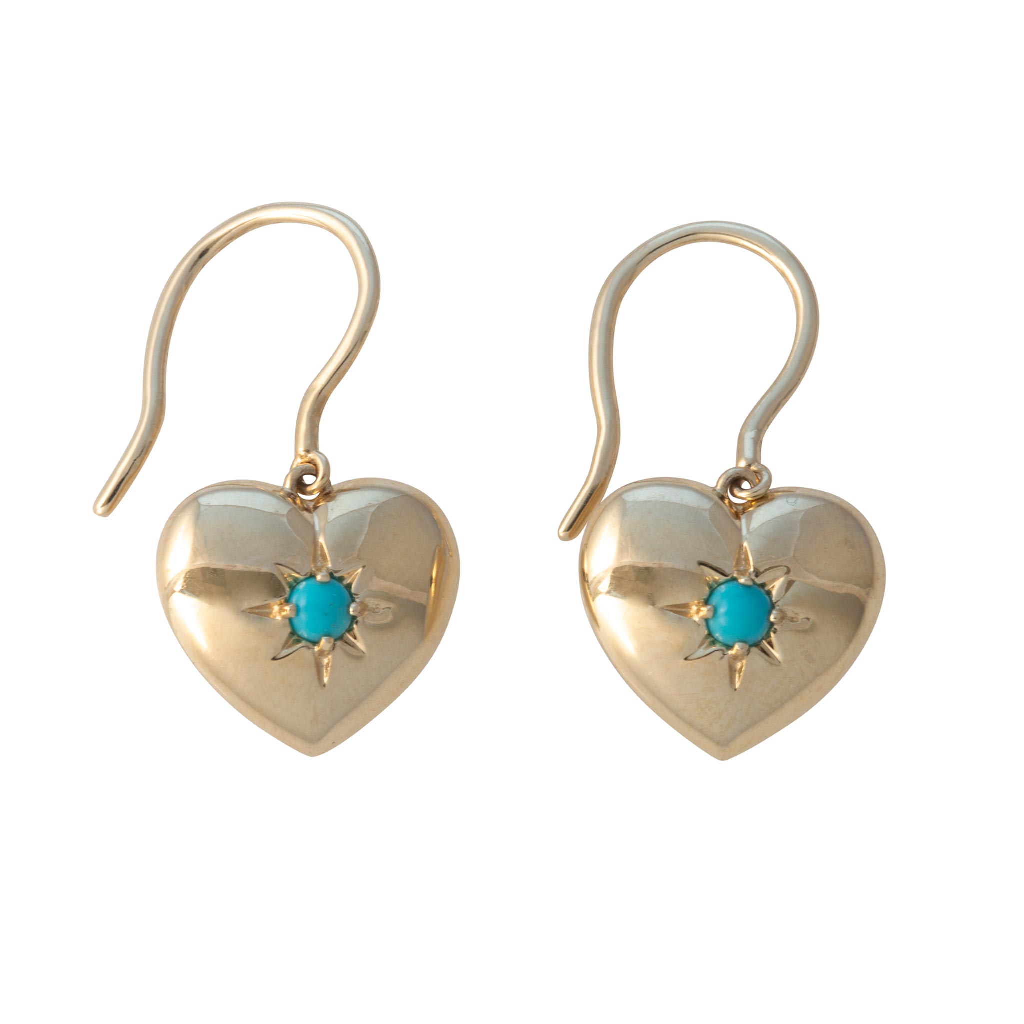 Turquoise 14K Yellow Gold Heart Drop Earrings