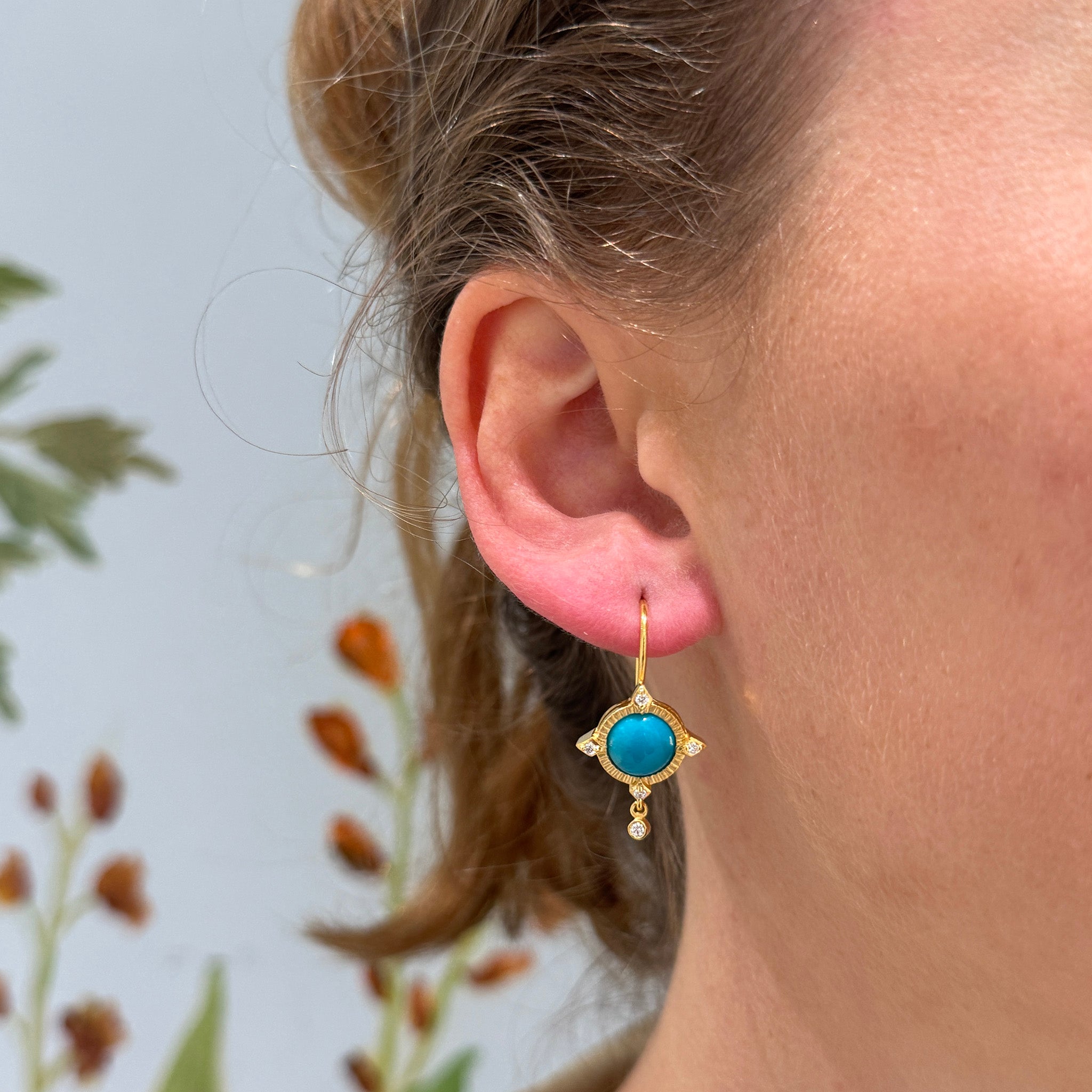 Turquoise & Diamond 14K Yellow Gold Drop Earrings