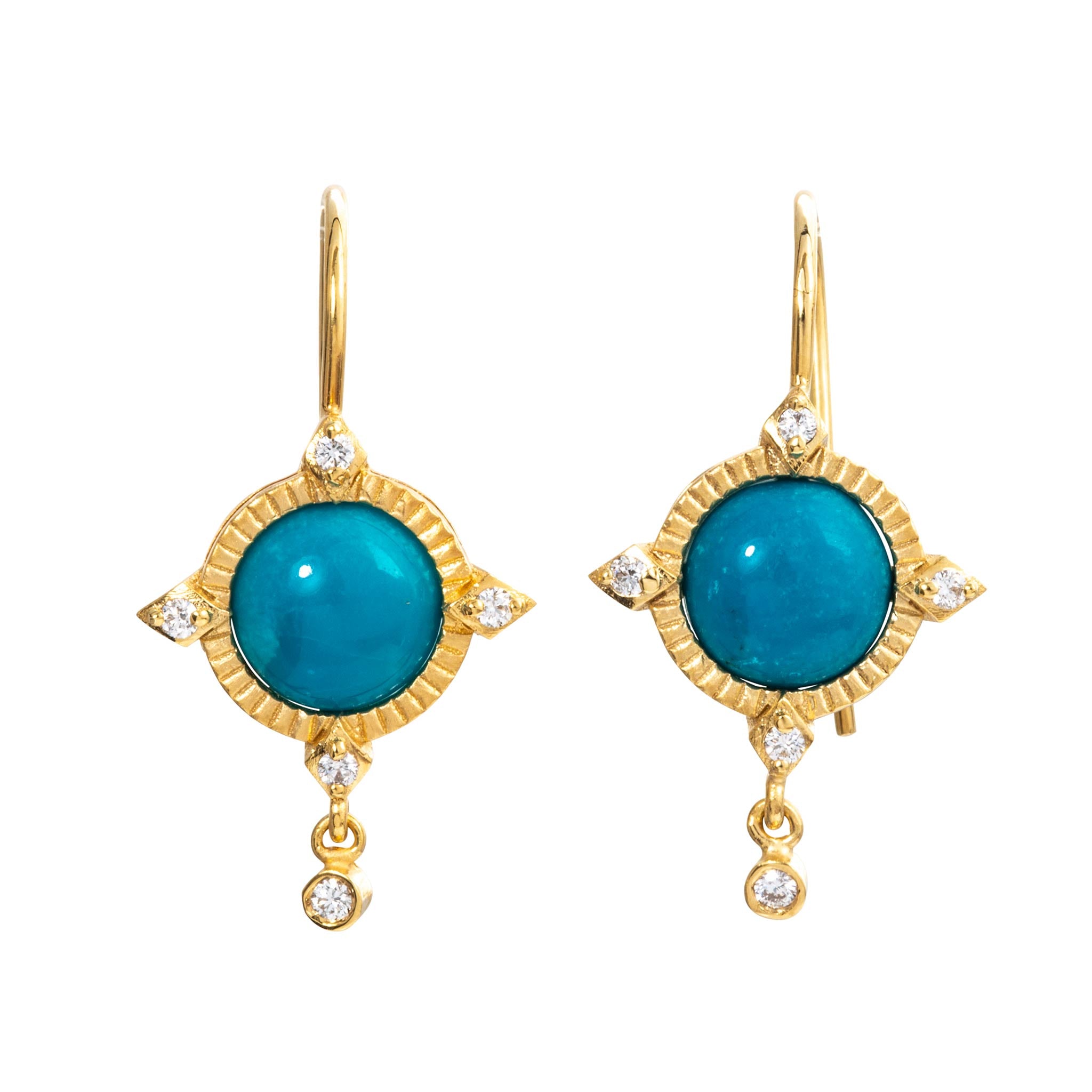 Turquoise & Diamond 14K Yellow Gold Drop Earrings