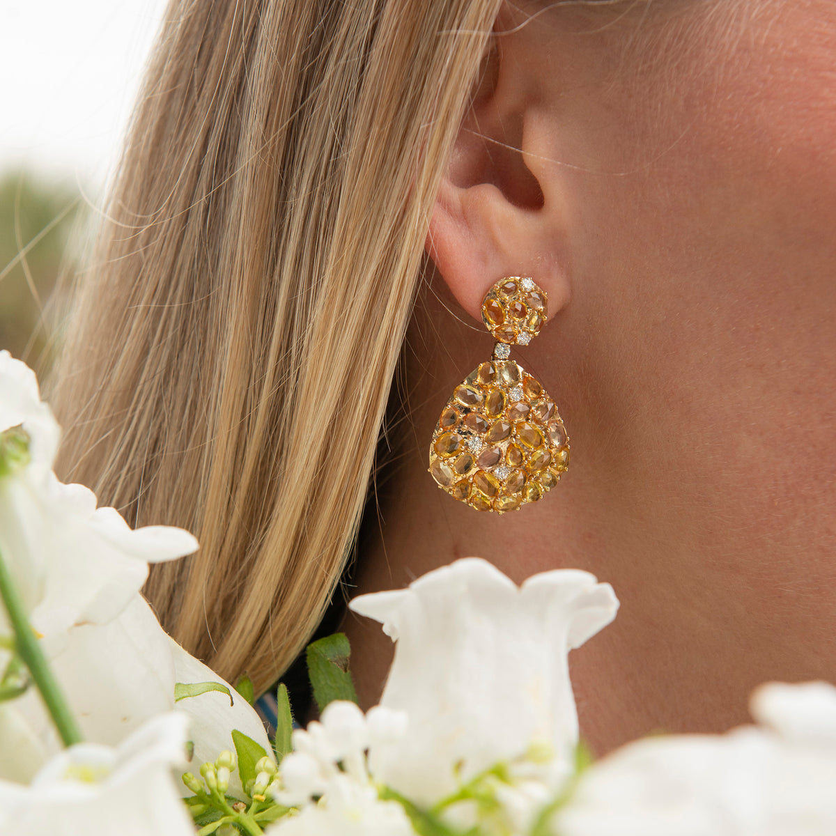 Yellow Sapphire & Diamond Pavé 14K Gold Drop Earrings