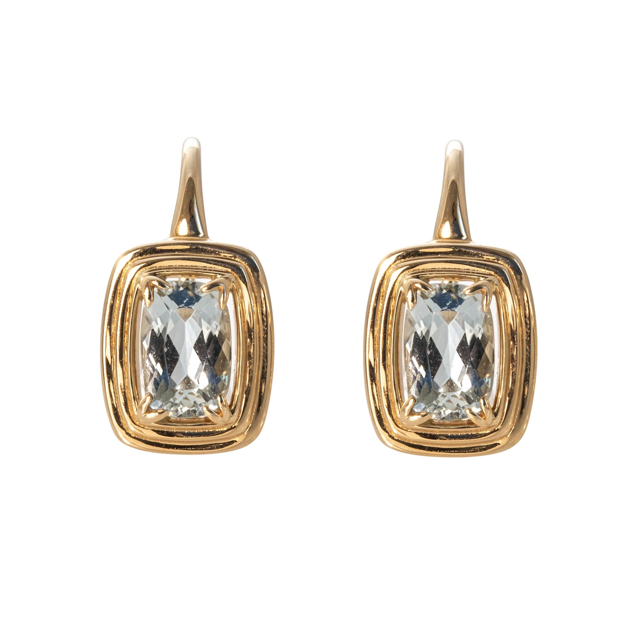Aquamarine 14K Yellow Gold River Double Bezel Drop Earrings
