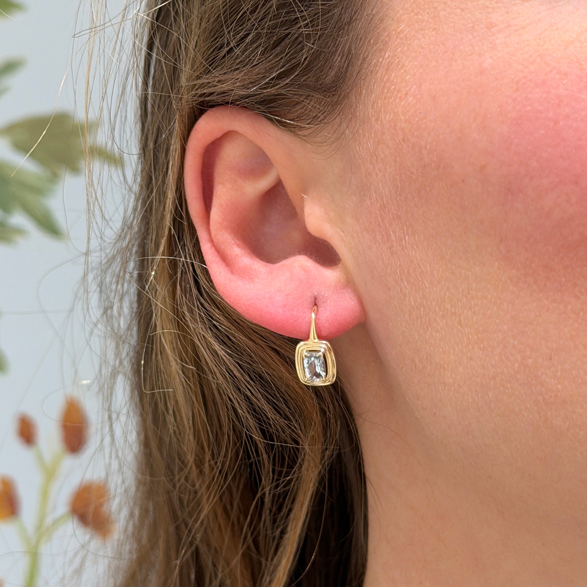 Aquamarine 14K Yellow Gold River Double Bezel Drop Earrings