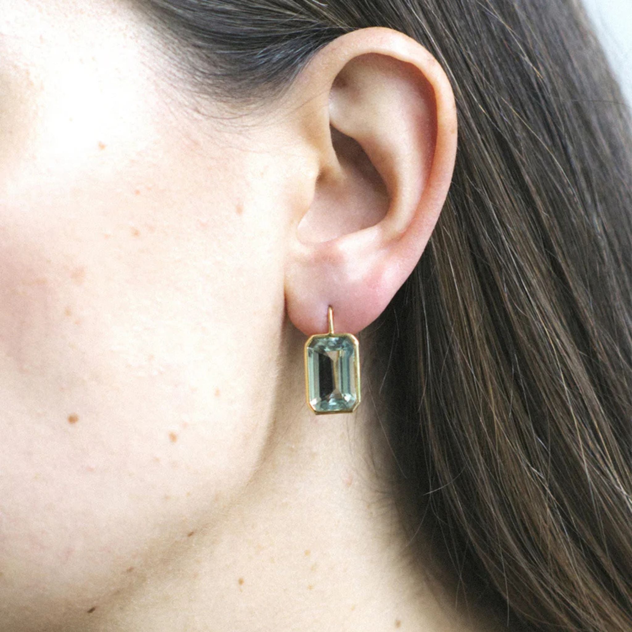 Goshwara Emerald-Cut Prasiolite Bezel-Set 18K Gold Earrings