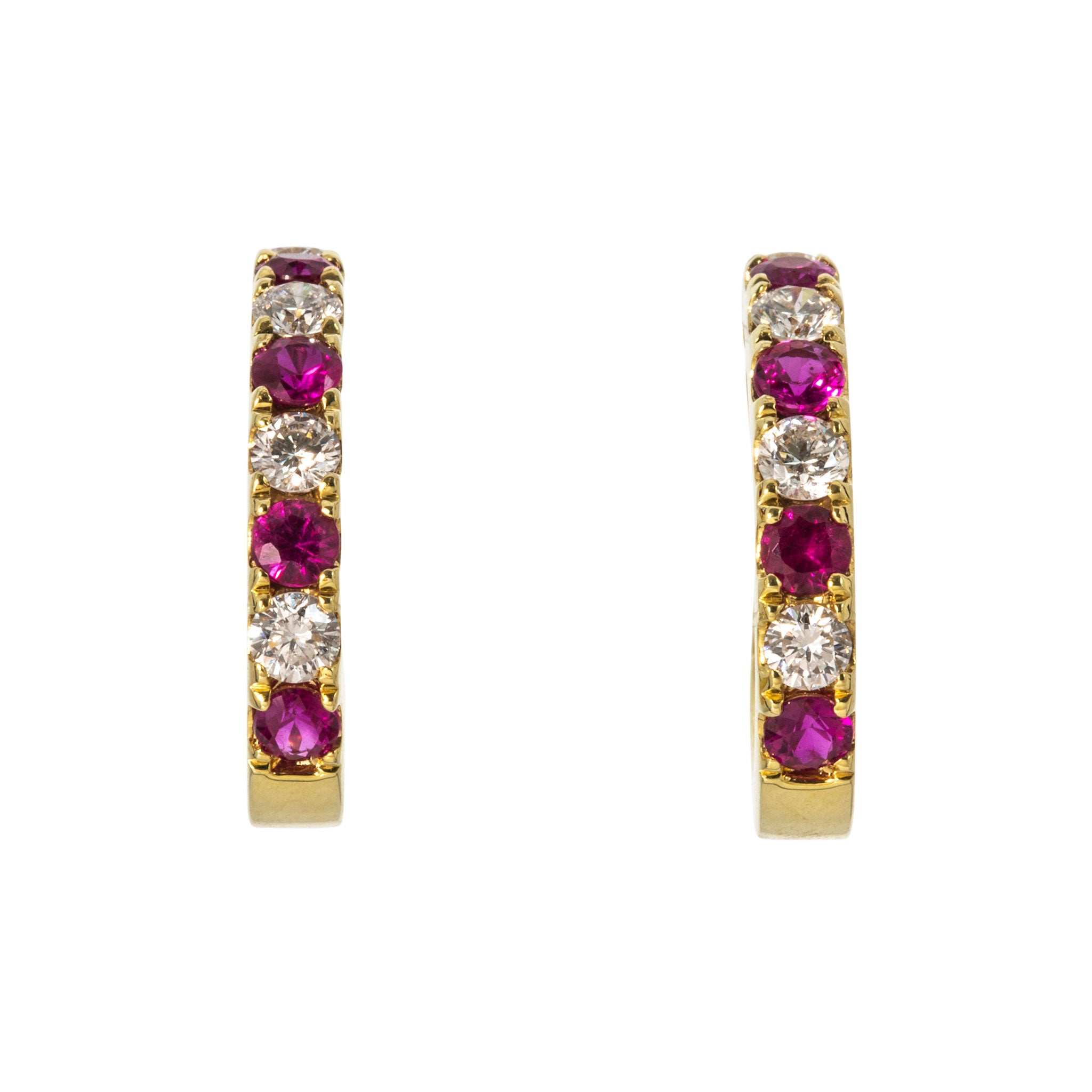 Ruby & Diamond 18K Yellow Gold Oval Hoop Earrings