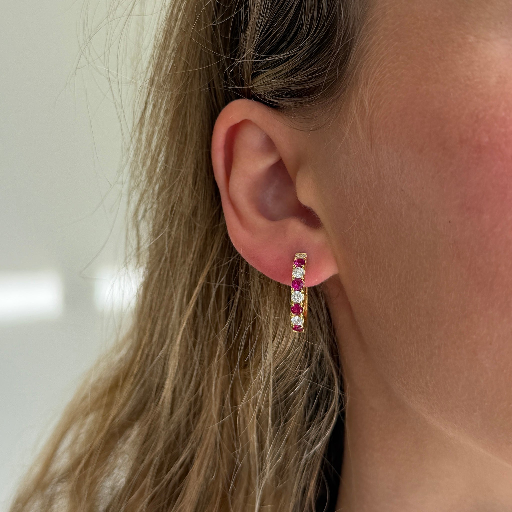 Ruby & Diamond 18K Yellow Gold Oval Hoop Earrings