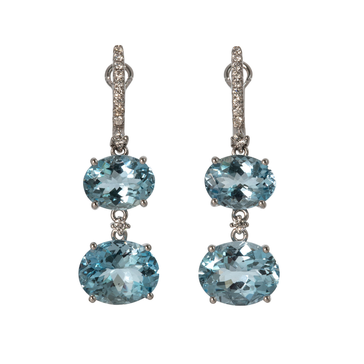 Aquamarine & Diamond 14K White Gold Double Drop Earrings