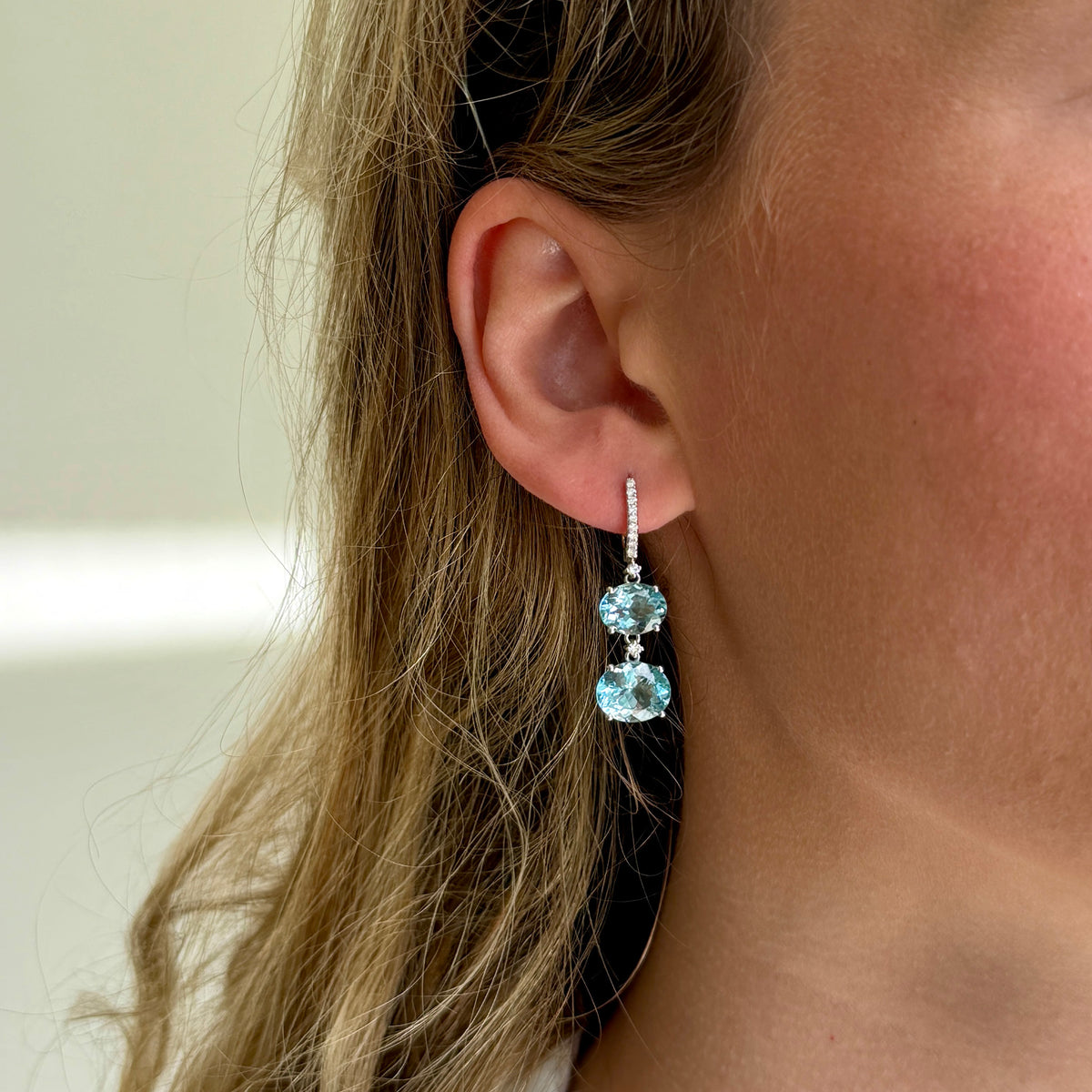 Aquamarine & Diamond 14K White Gold Double Drop Earrings