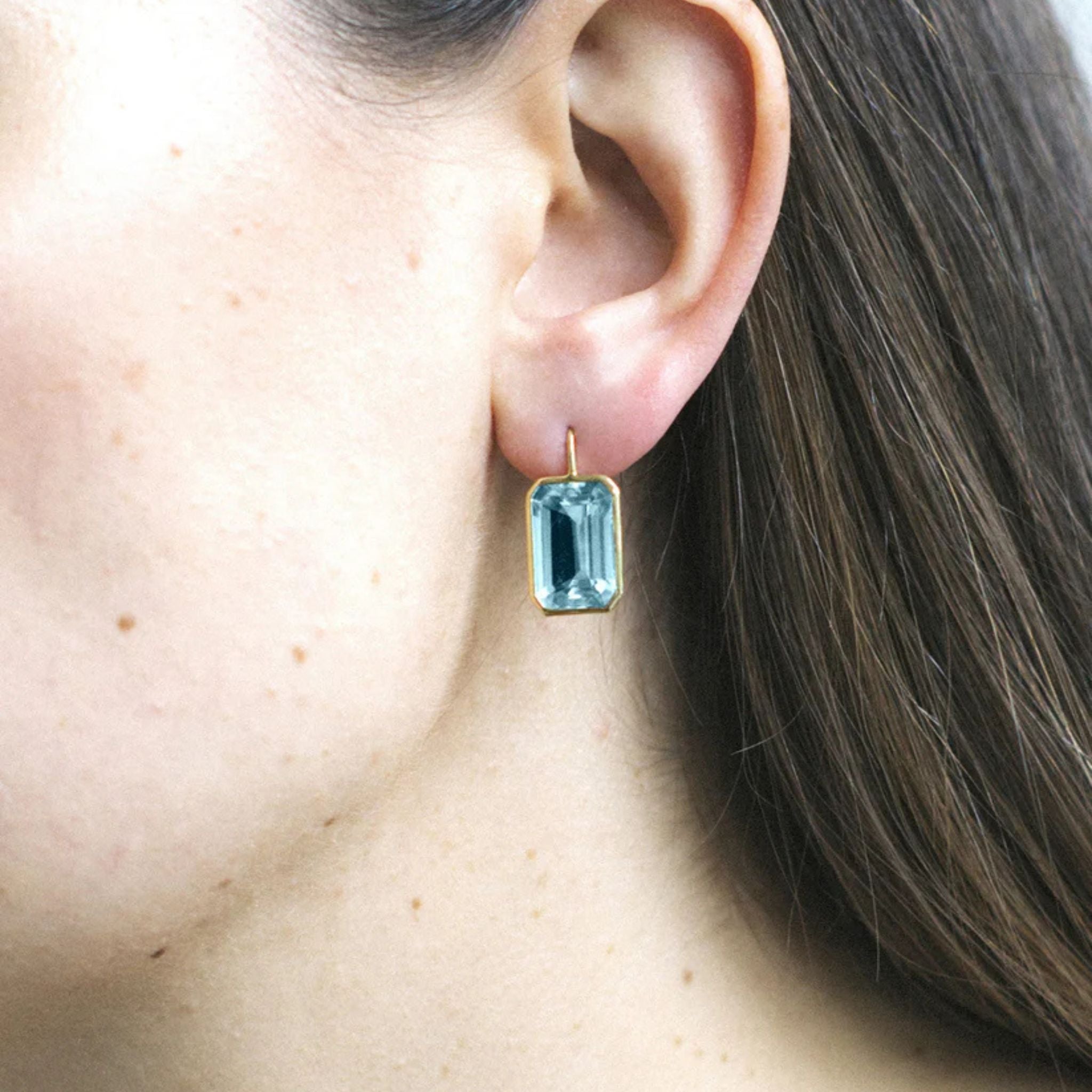 Goshwara Emerald-Cut Blue Topaz Bezel-Set 18K Gold Earrings