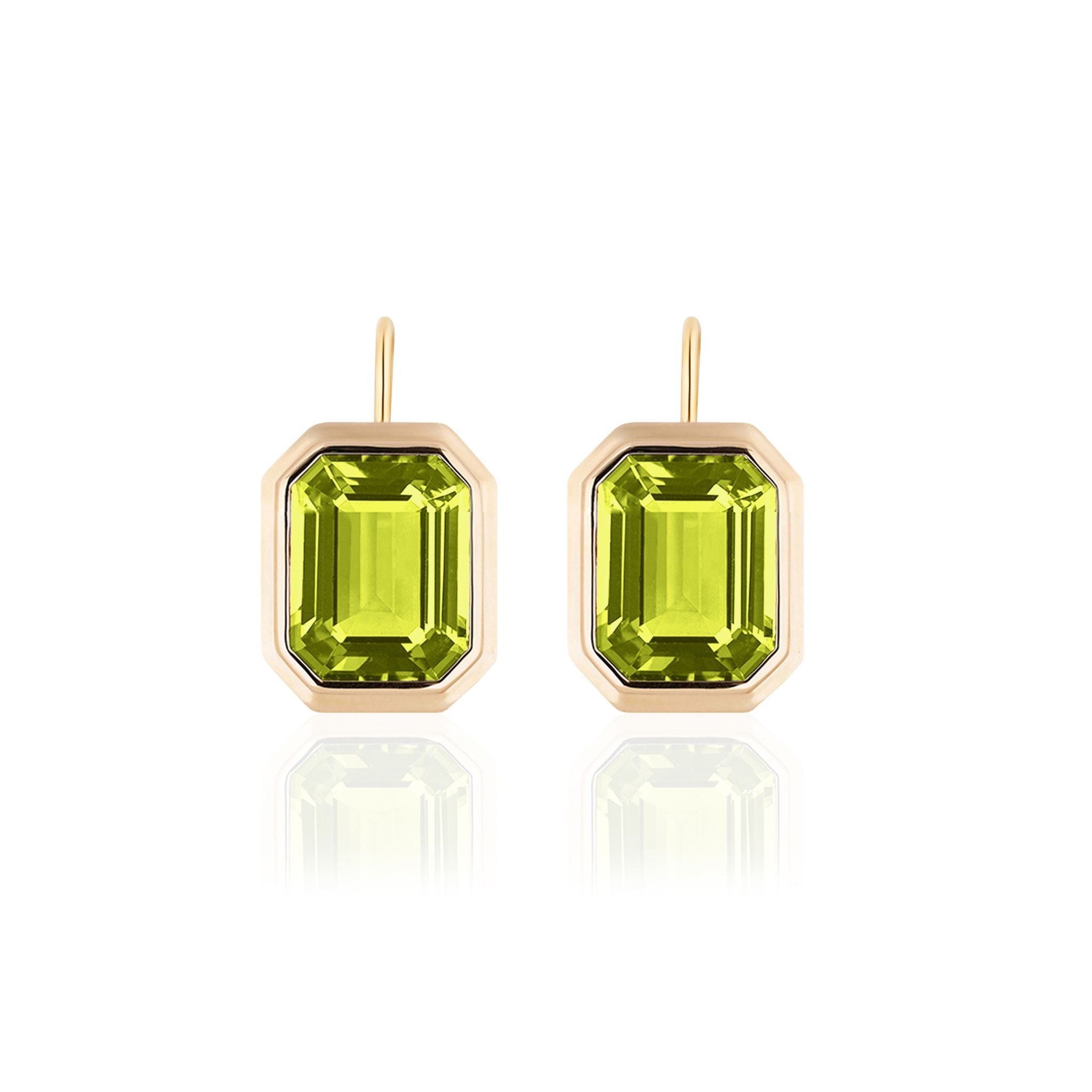 Goshwara Emerald-Cut Peridot Bezel-Set 18K Gold Earrings