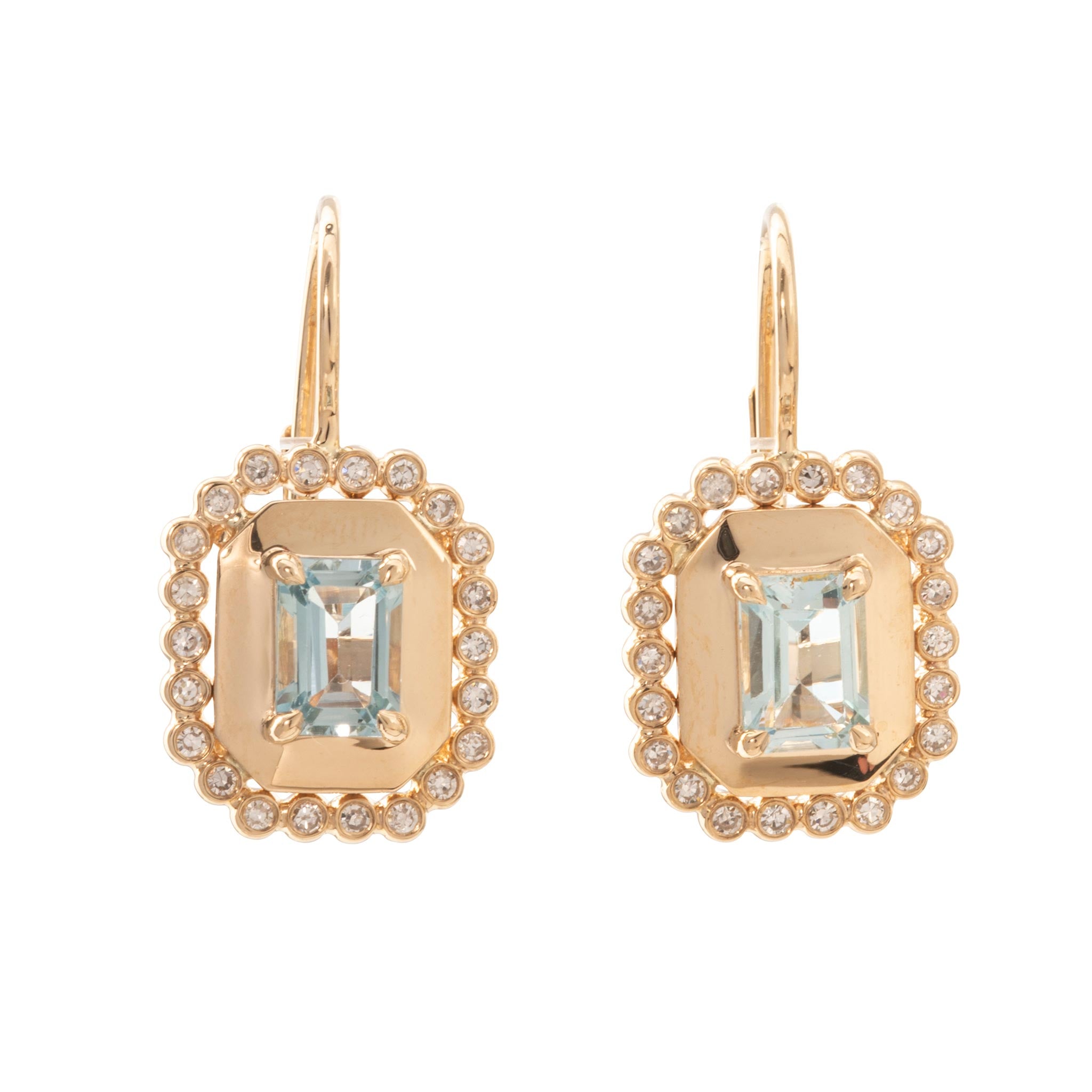 Emerald-Cut Blue Topaz & Diamond 14K Yellow Gold Earrings