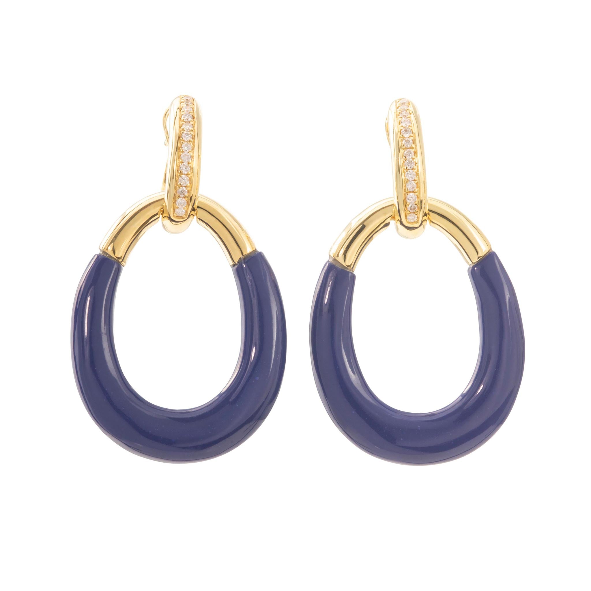 Diamond & Carved Lapis 14K Yellow Gold Drop Earrings
