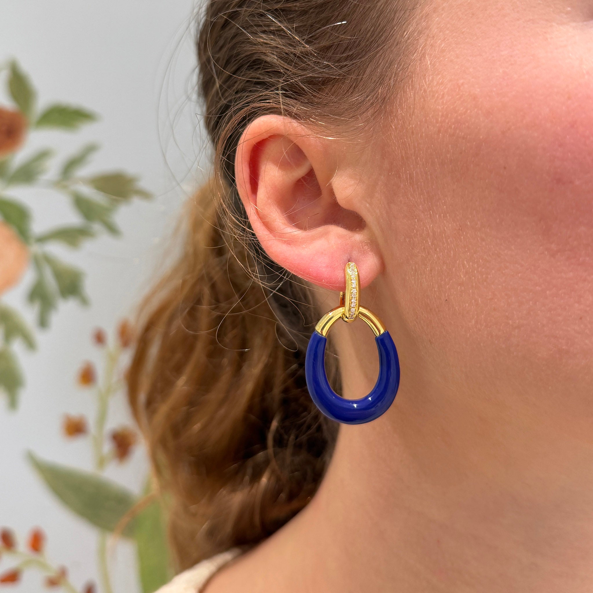 Diamond & Carved Lapis 14K Yellow Gold Drop Earrings