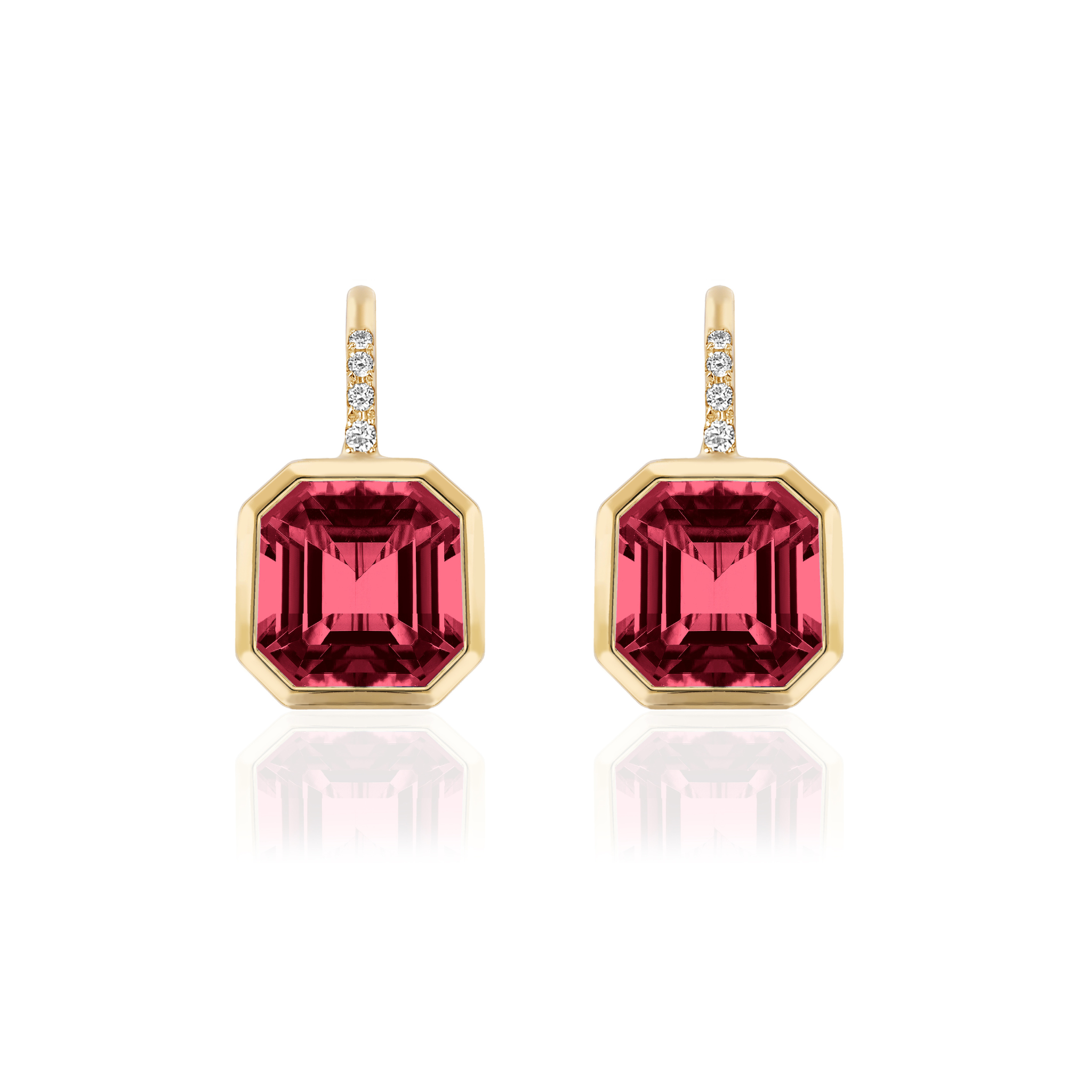 Goshwara Octagonal Bezel Drop Garnet 18K Gold Earrings
