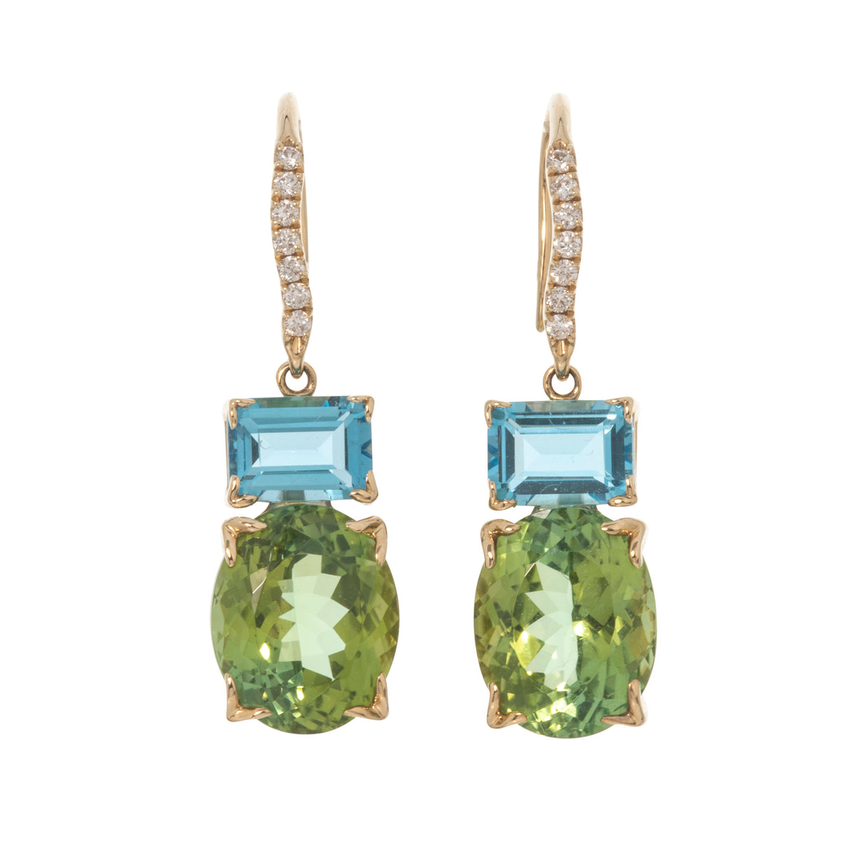 Green Tourmaline & Blue Topaz 14K Gold River Earrings