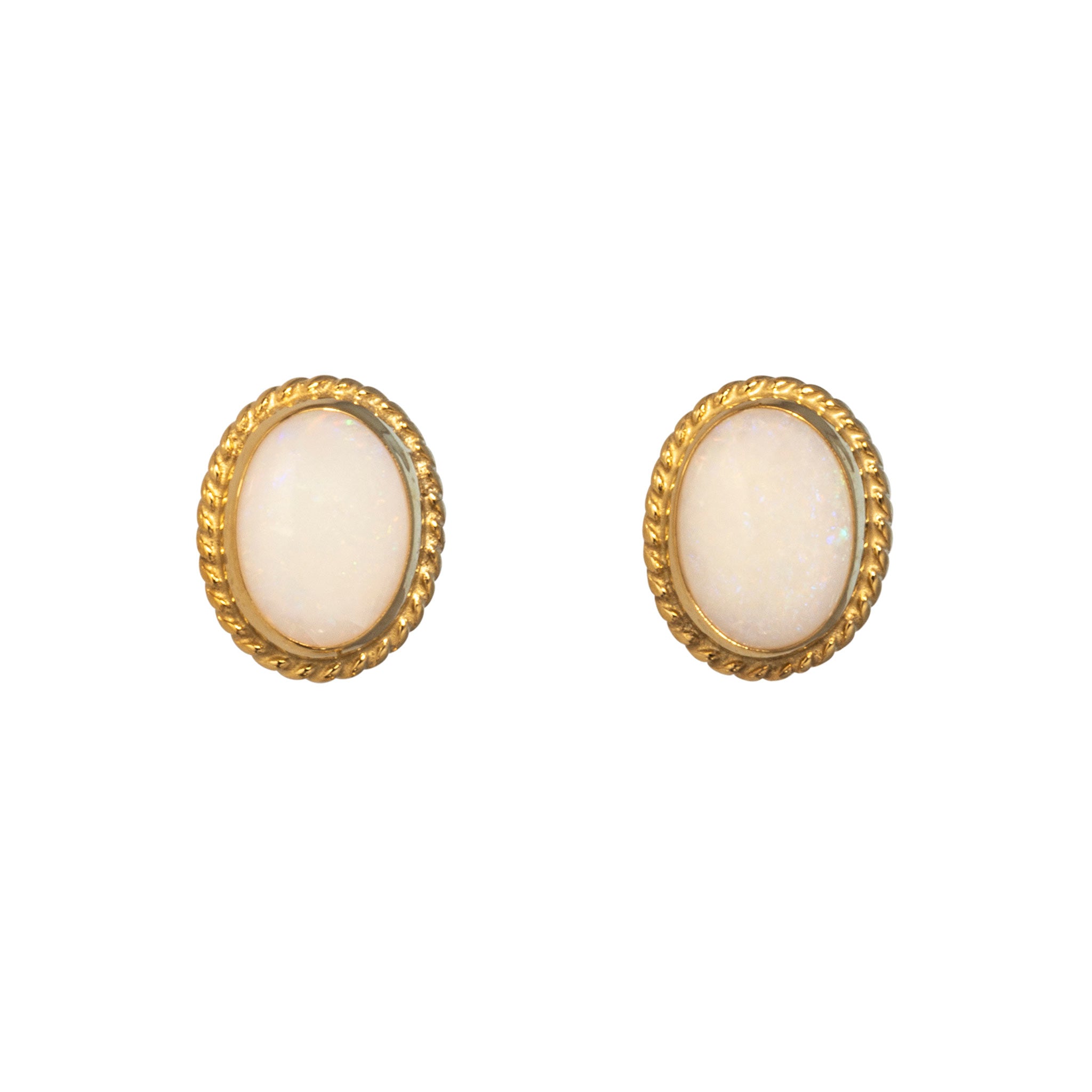Opal 14K Yellow Gold Twist Stud Earrings