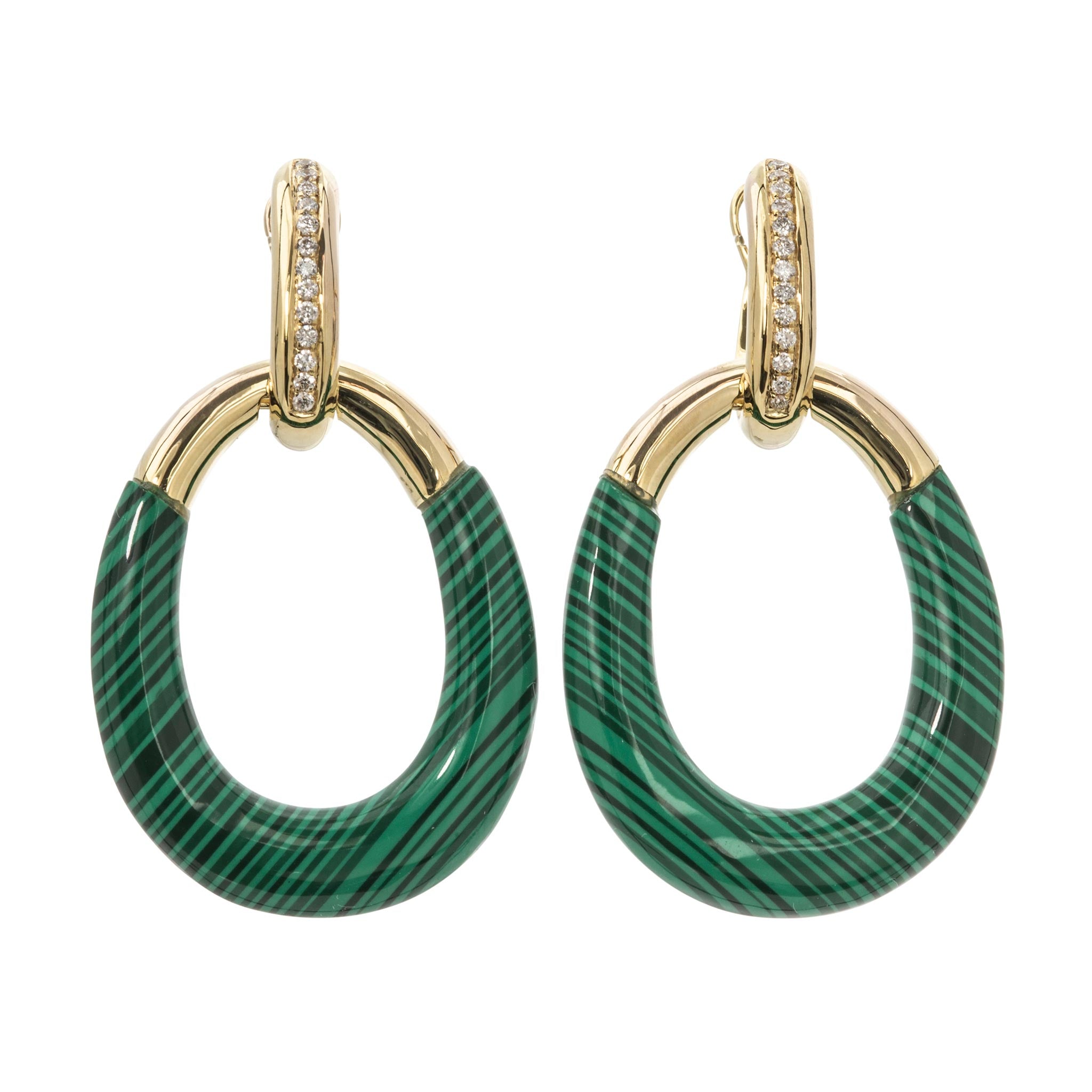 Carved Malachite & Pavé Diamond 14K Yellow Gold Drop Earrings