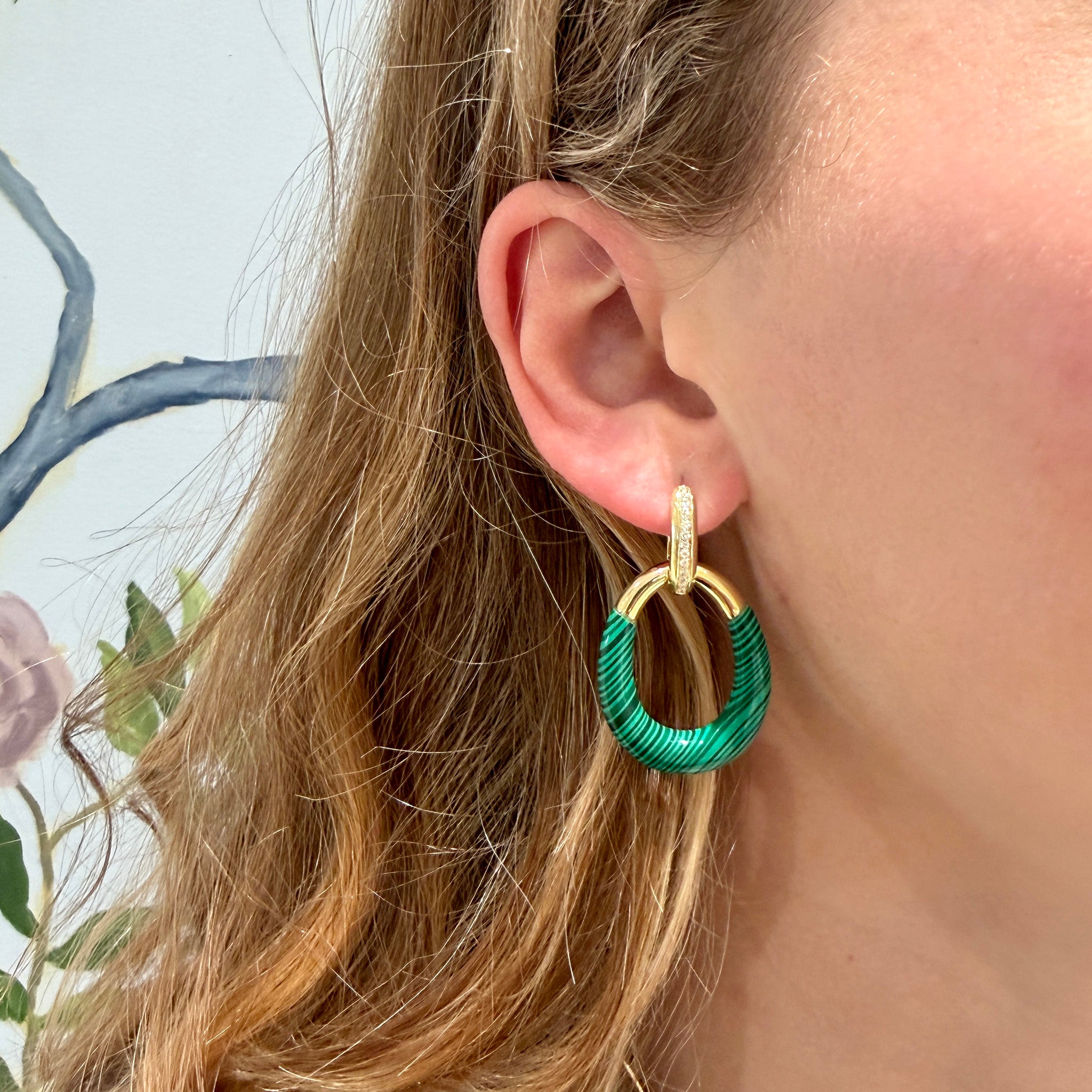 Carved Malachite & Pavé Diamond 14K Yellow Gold Drop Earrings