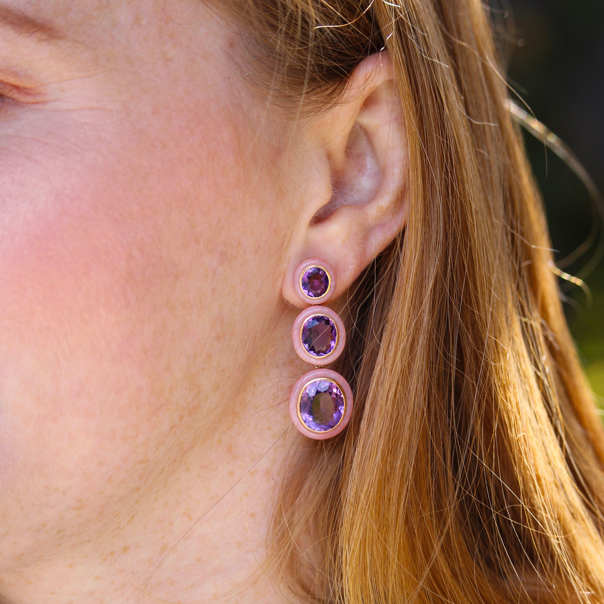 Goshwara Oval Amethyst & Pink Opal Inlay 18K Gold Drop Earrings