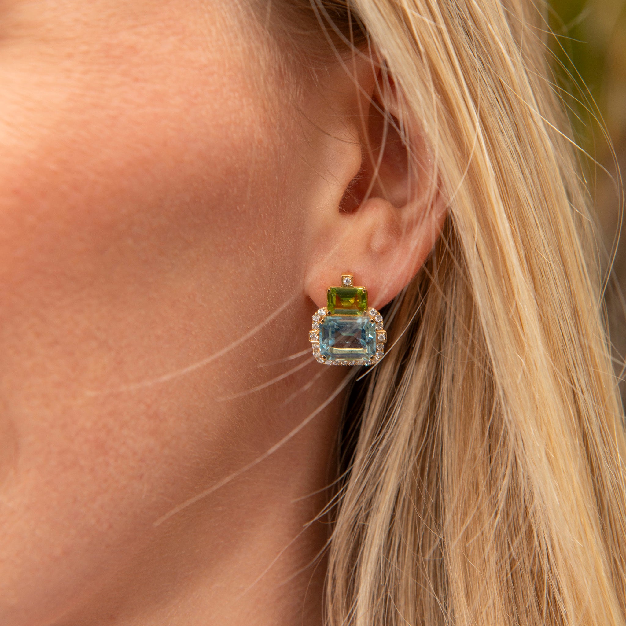 Goshwara 2-Stone Blue Topaz & Peridot 18K Gold Earrings