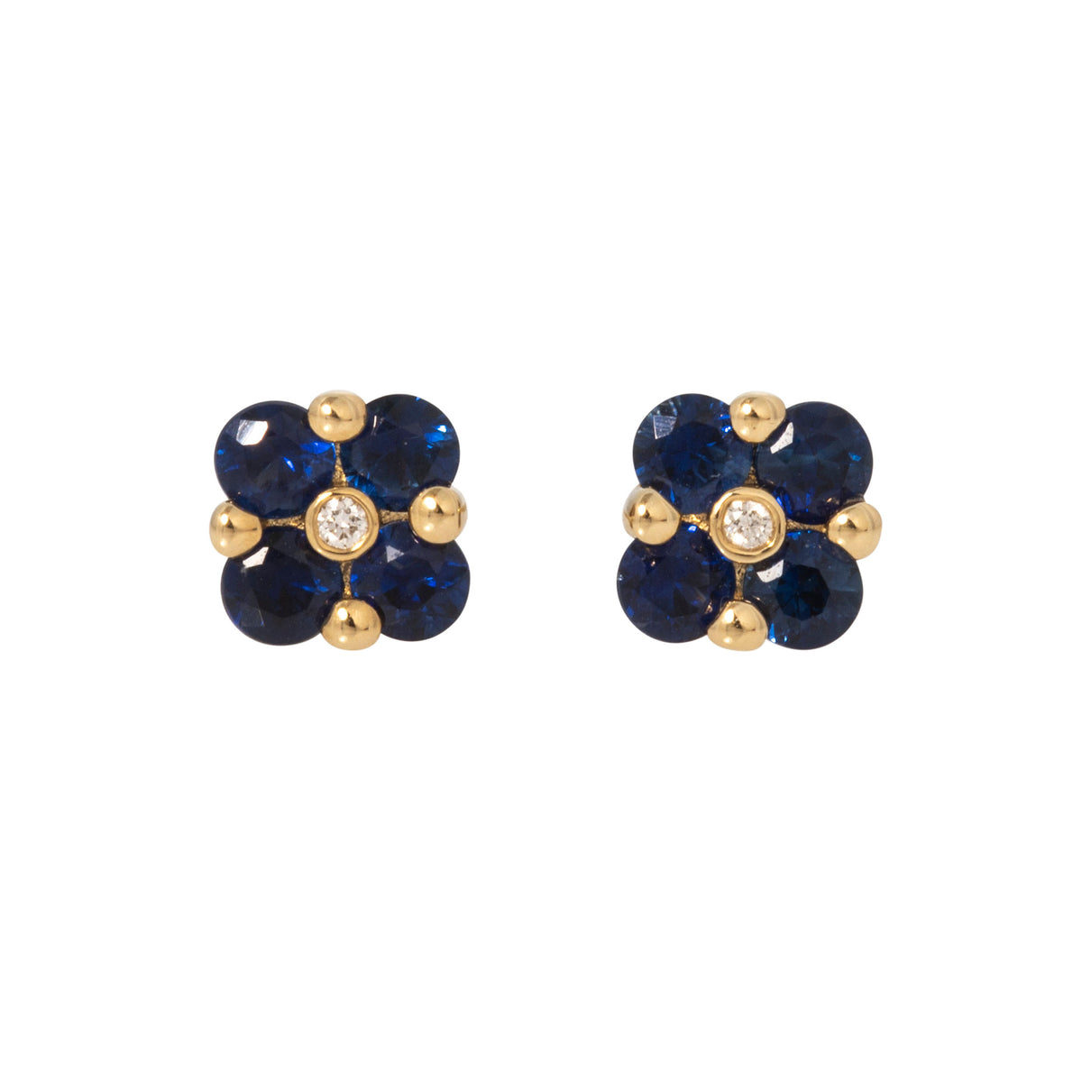 Sapphire & Diamond 14K Yellow Gold Flower Stud Earrings