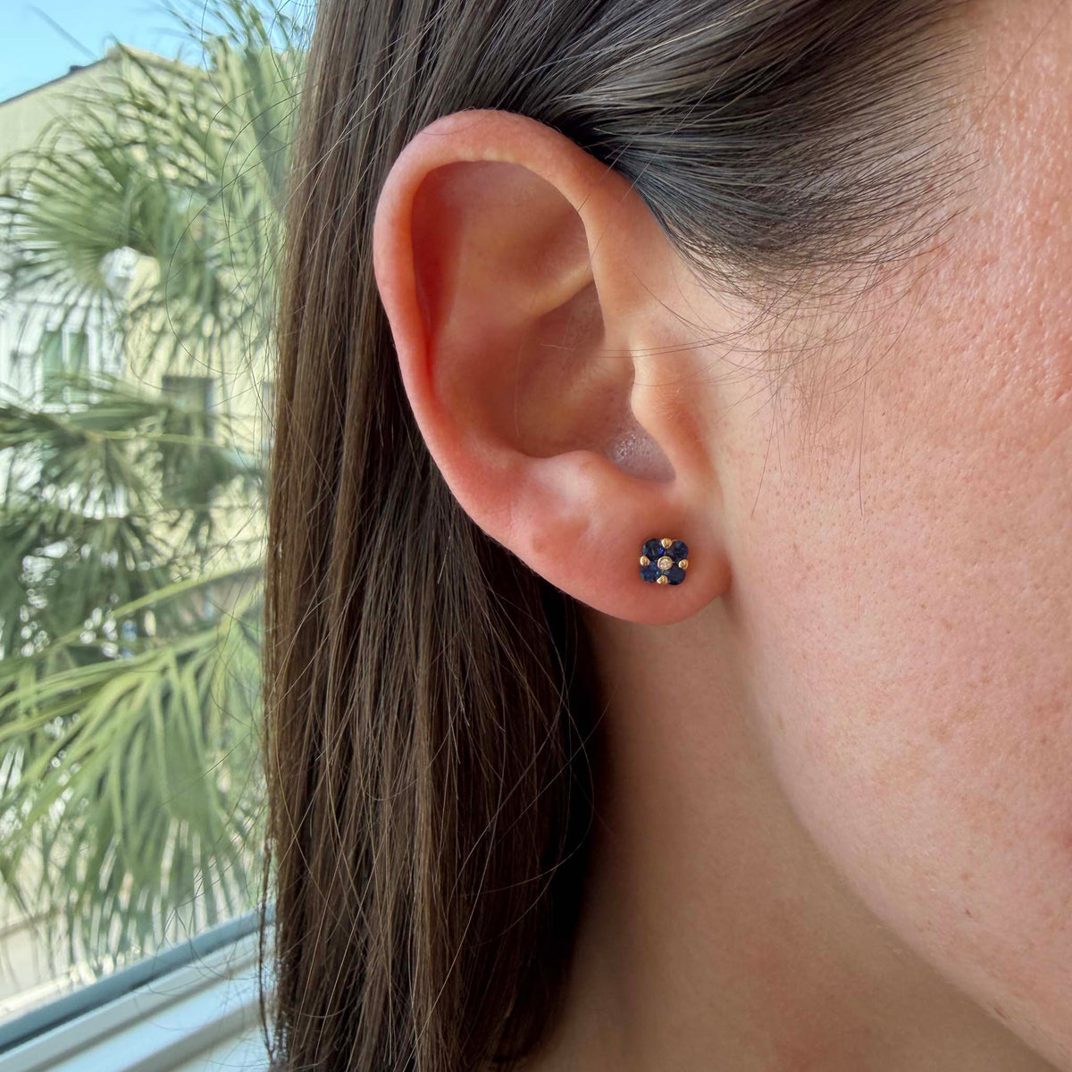 Sapphire & Diamond 14K Yellow Gold Flower Stud Earrings