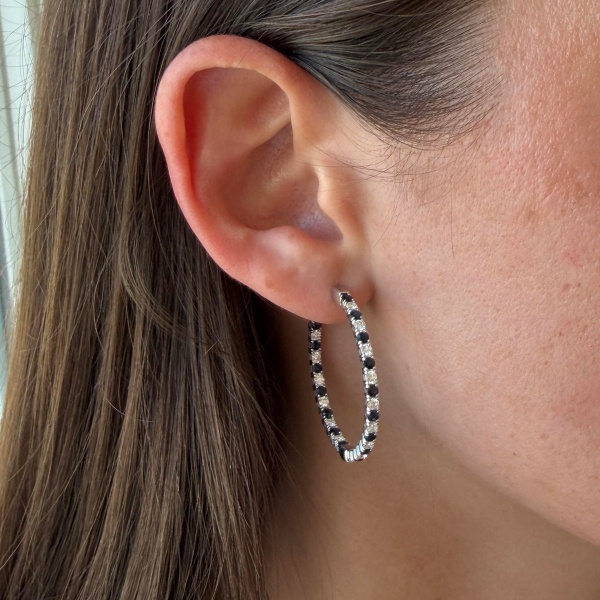 Sapphire & Diamond Inside-Out 14K White Gold Flexible Hoops