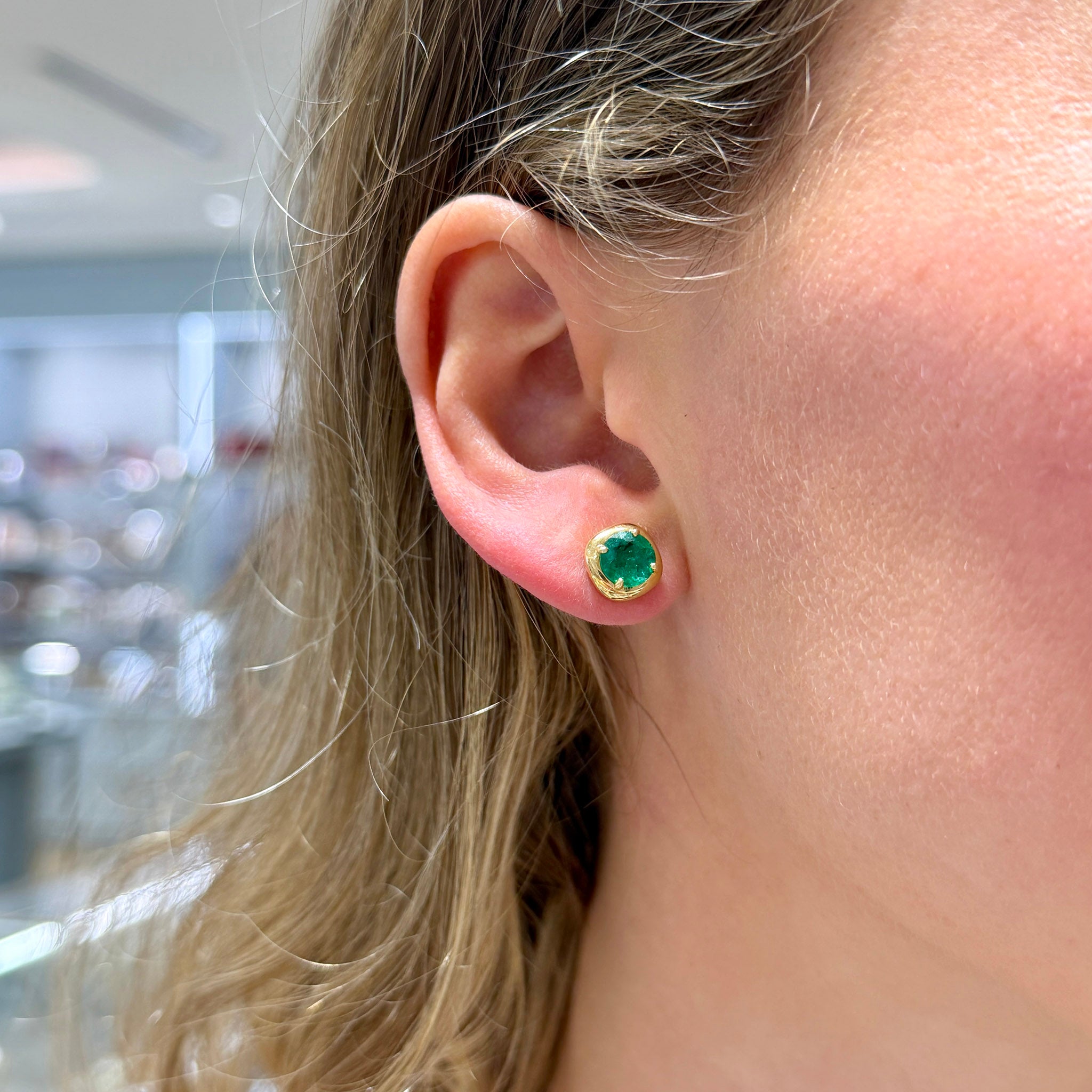 Single Stone Emerald Cori Stud Earrings