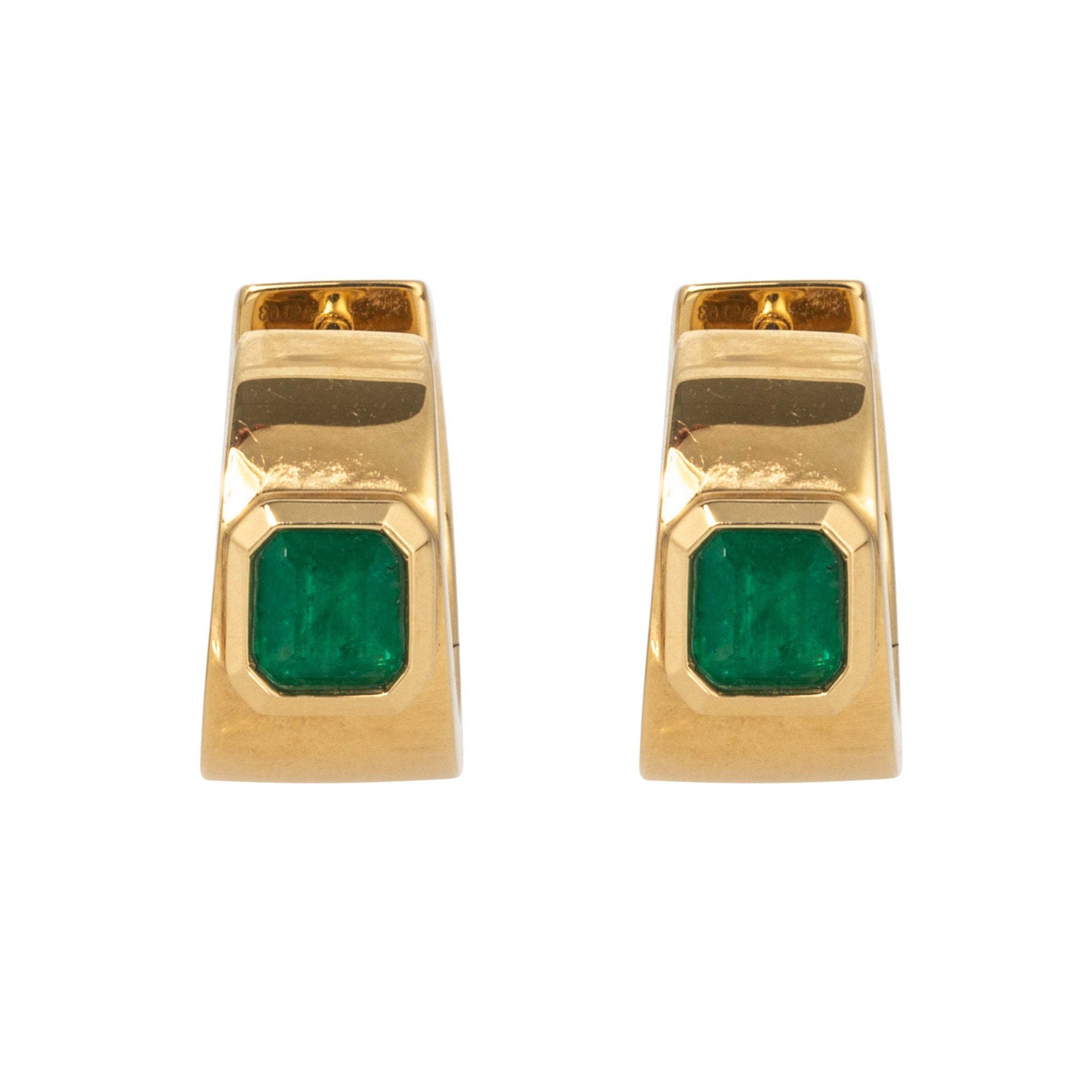 Emerald Bezel 18K Yellow Gold Huggie Earrings