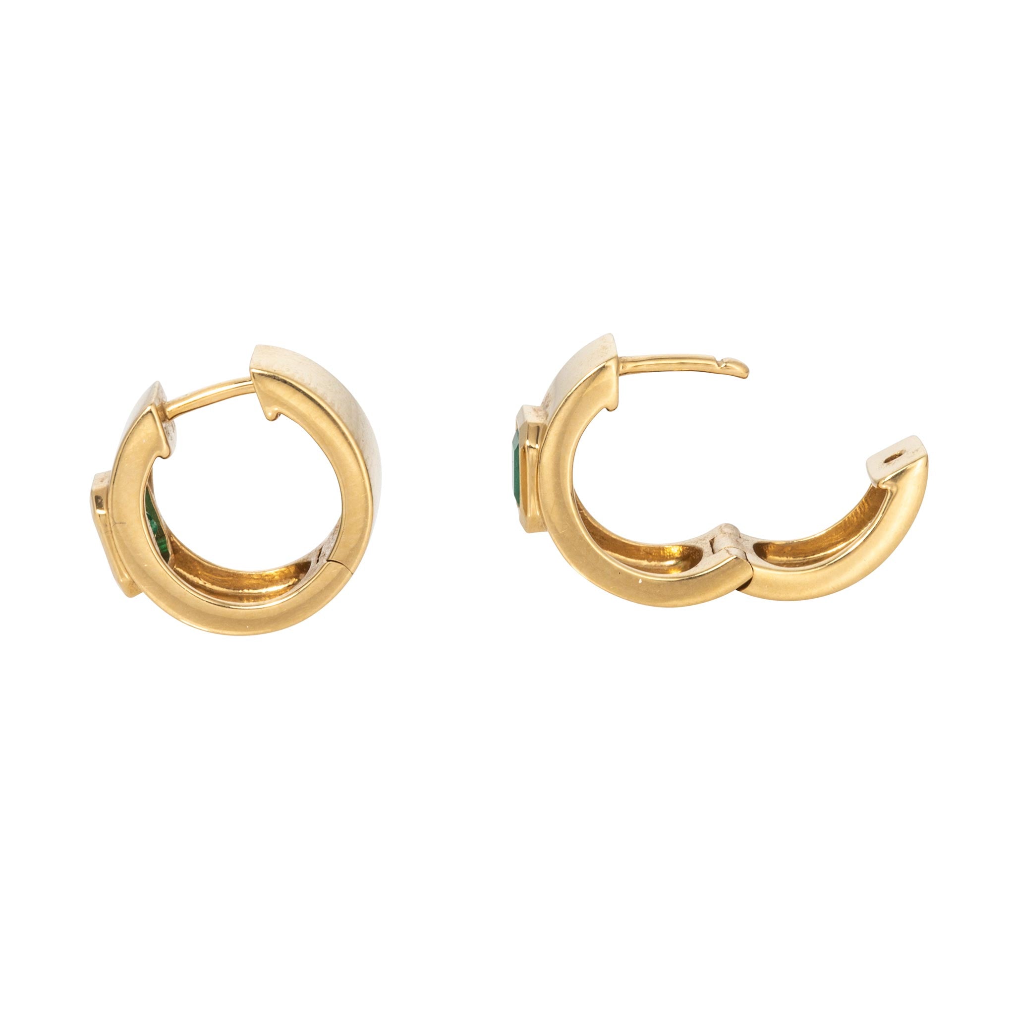 Emerald Bezel 18K Yellow Gold Huggie Earrings