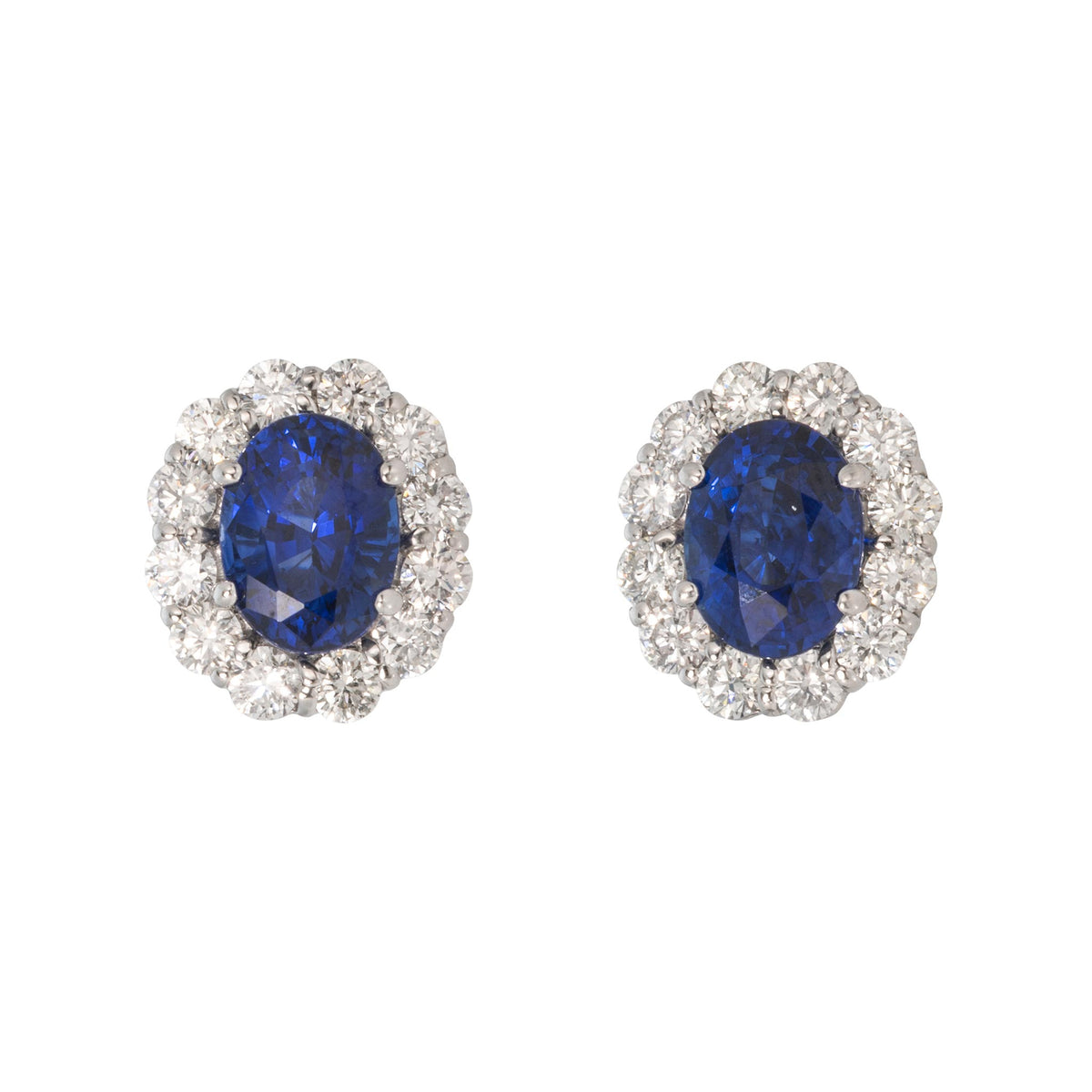 3.63ctw Oval Sapphire & Diamond Cluster 18K Gold Stud Earrings