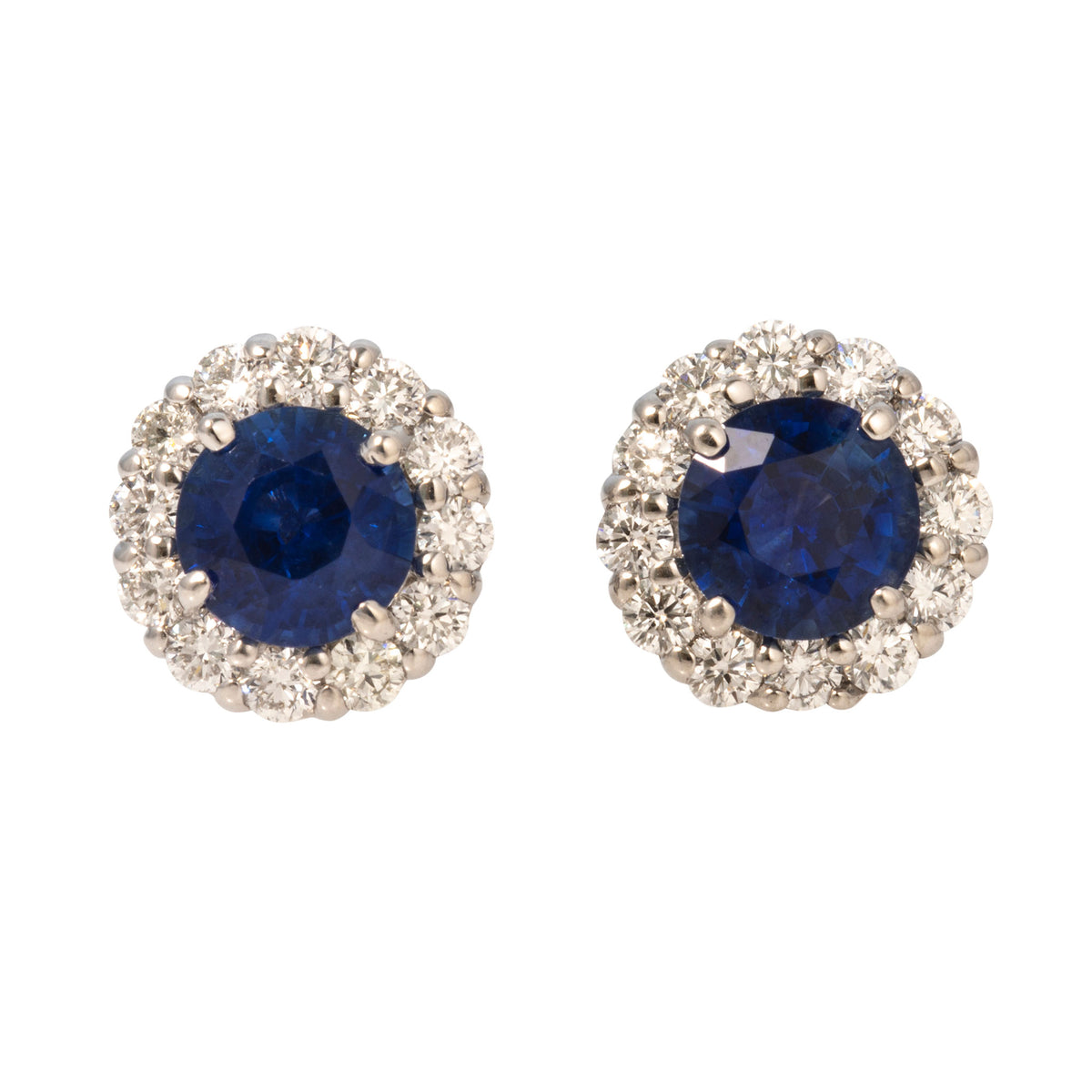 2.42ctw Round Sapphire & Diamond Cluster 18K Gold Stud Earrings