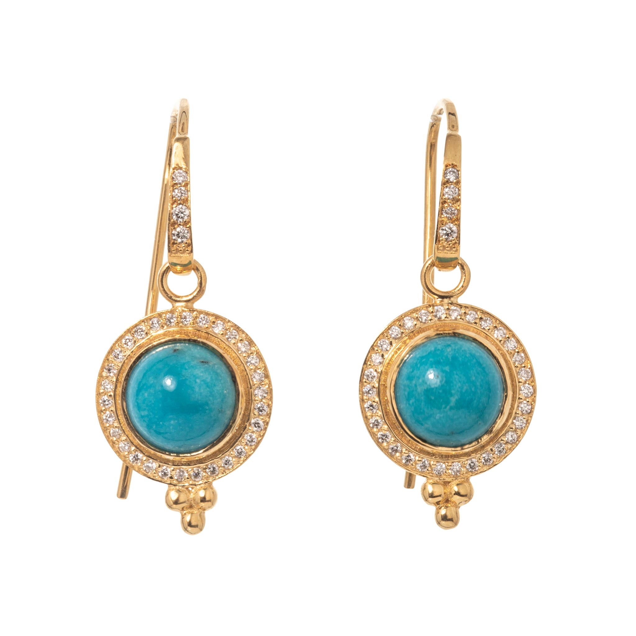 Turquoise & Diamond Halo 14K Yellow Gold Drop Earrings