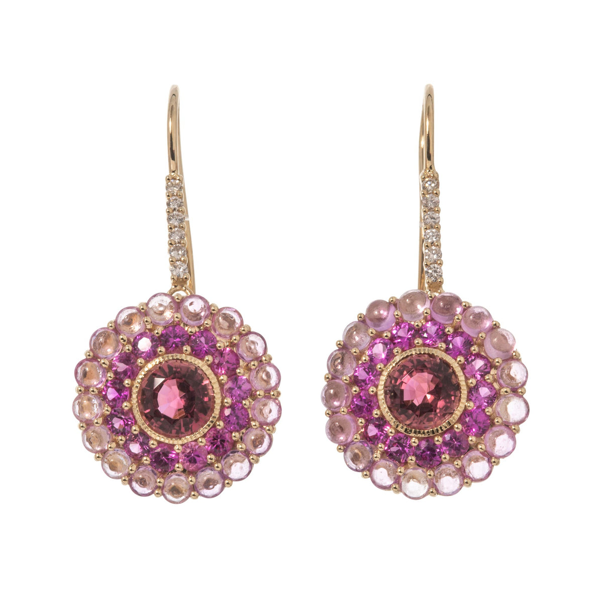 Pink Tourmaline & Pink Sapphire 14K Yellow Gold Drop Earrings