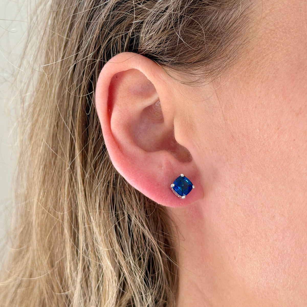 2.13ctw Cushion Sapphire Platinum Stud Earrings