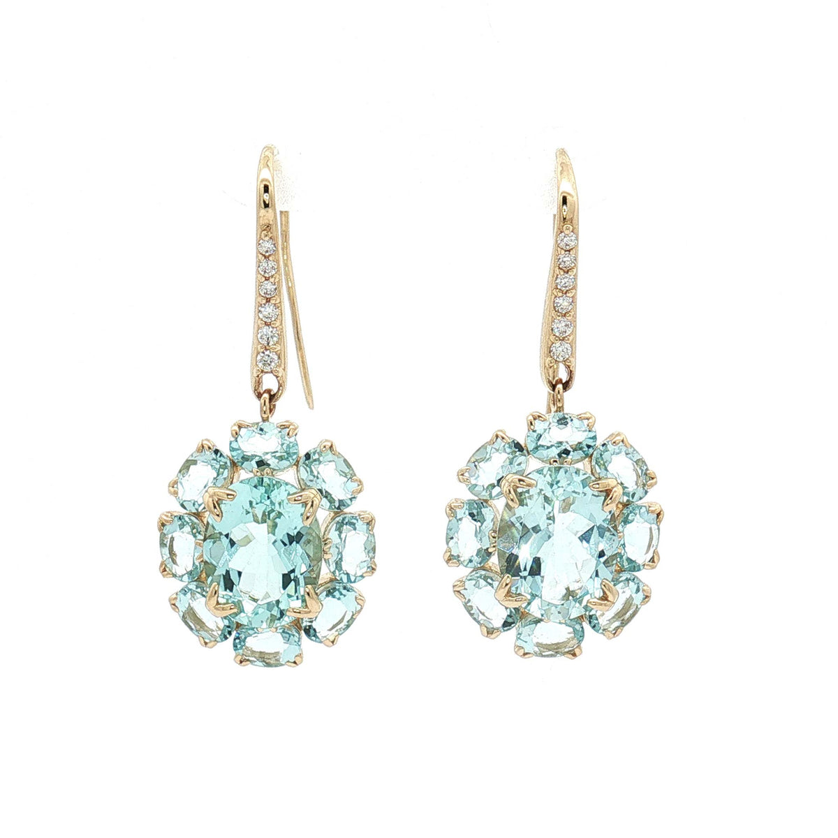 Aquamarine 14K Gold River Cluster Drop Earrings