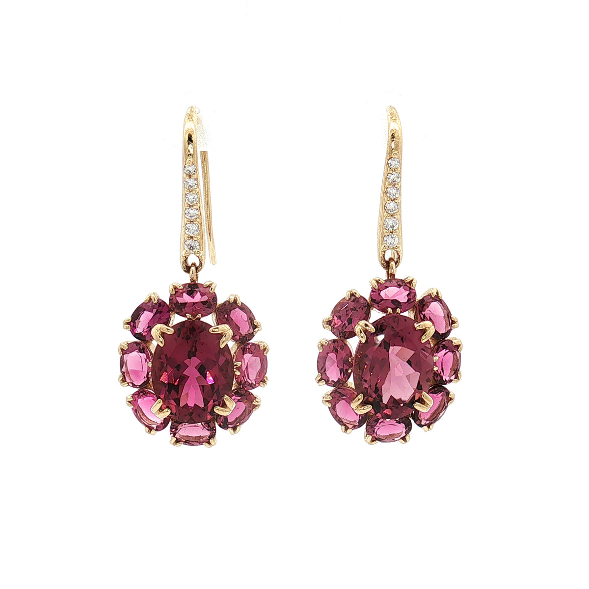 Pink Tourmaline 14K Gold River Cluster Drop Earrings