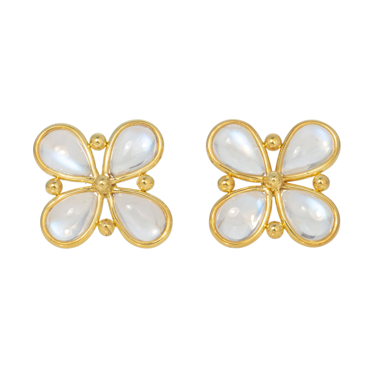 Mazza Moonstone Clover 14K Yellow Gold Stud Earrings