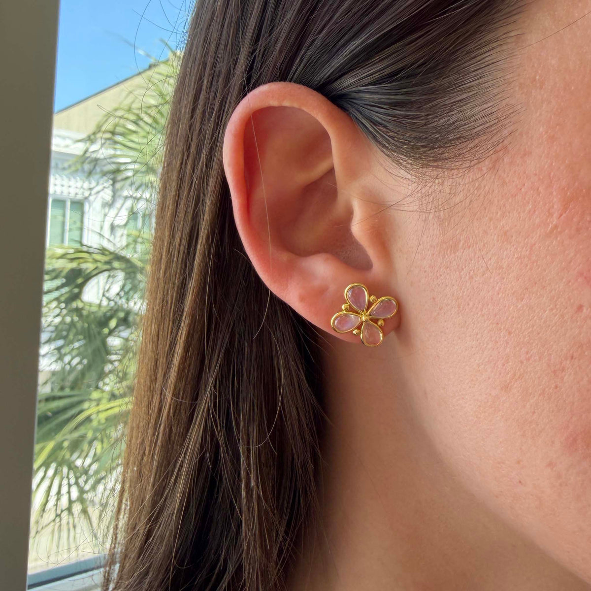 Mazza Moonstone Clover 14K Yellow Gold Stud Earrings