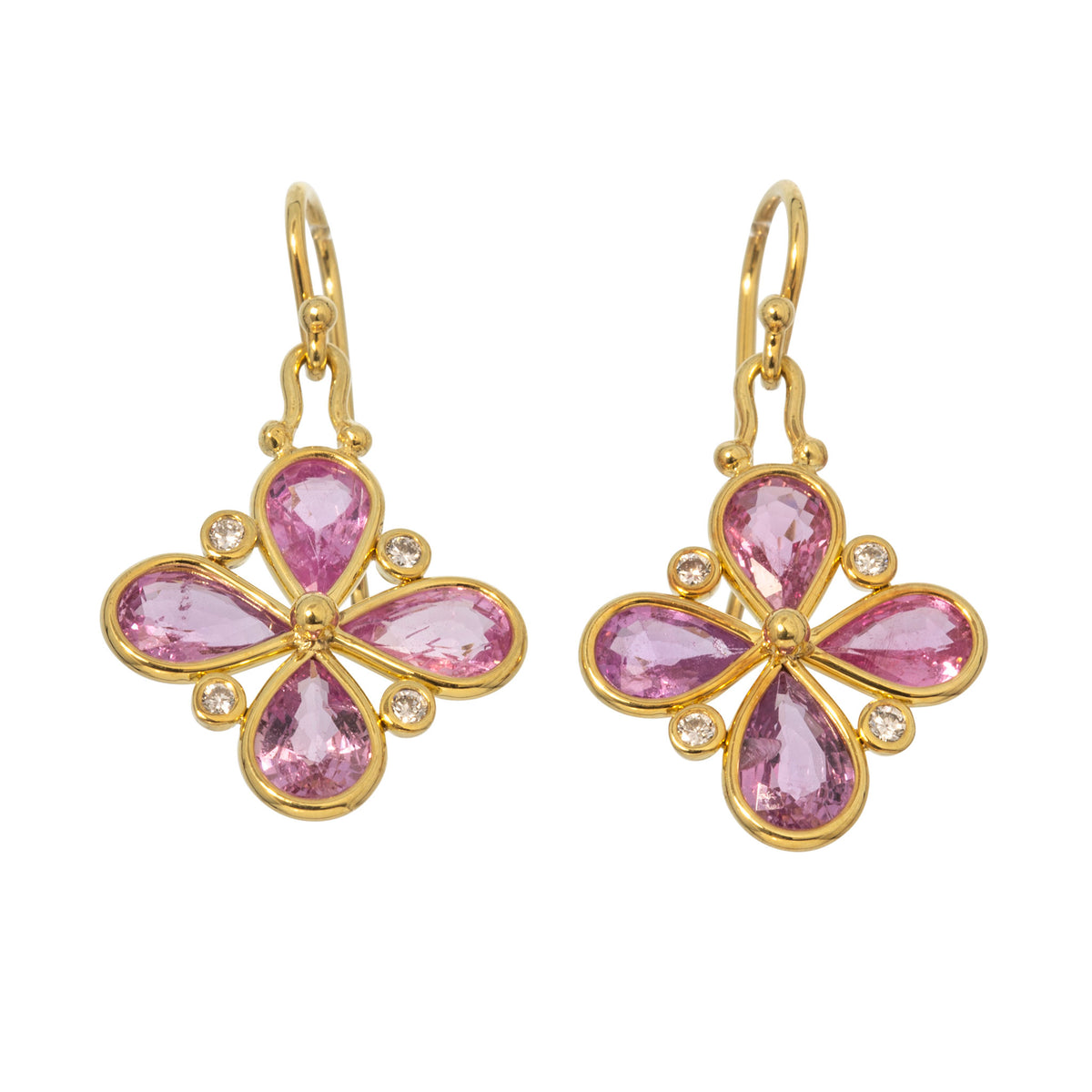 Mazza Pink Sapphire & Diamond Clover 14K Gold Drop Earrings