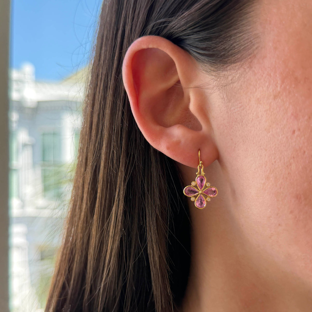 Mazza Pink Sapphire & Diamond Clover 14K Gold Drop Earrings