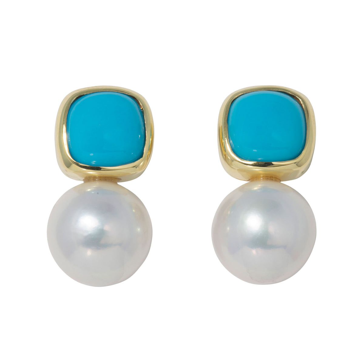 Mazza Cushion Turquoise & Pearl 14K Yellow Gold Earrings