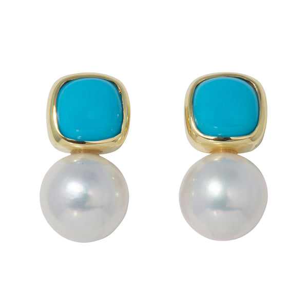 Mazza Blue Topaz, Pearl & Diamond 14K Gold Earrings