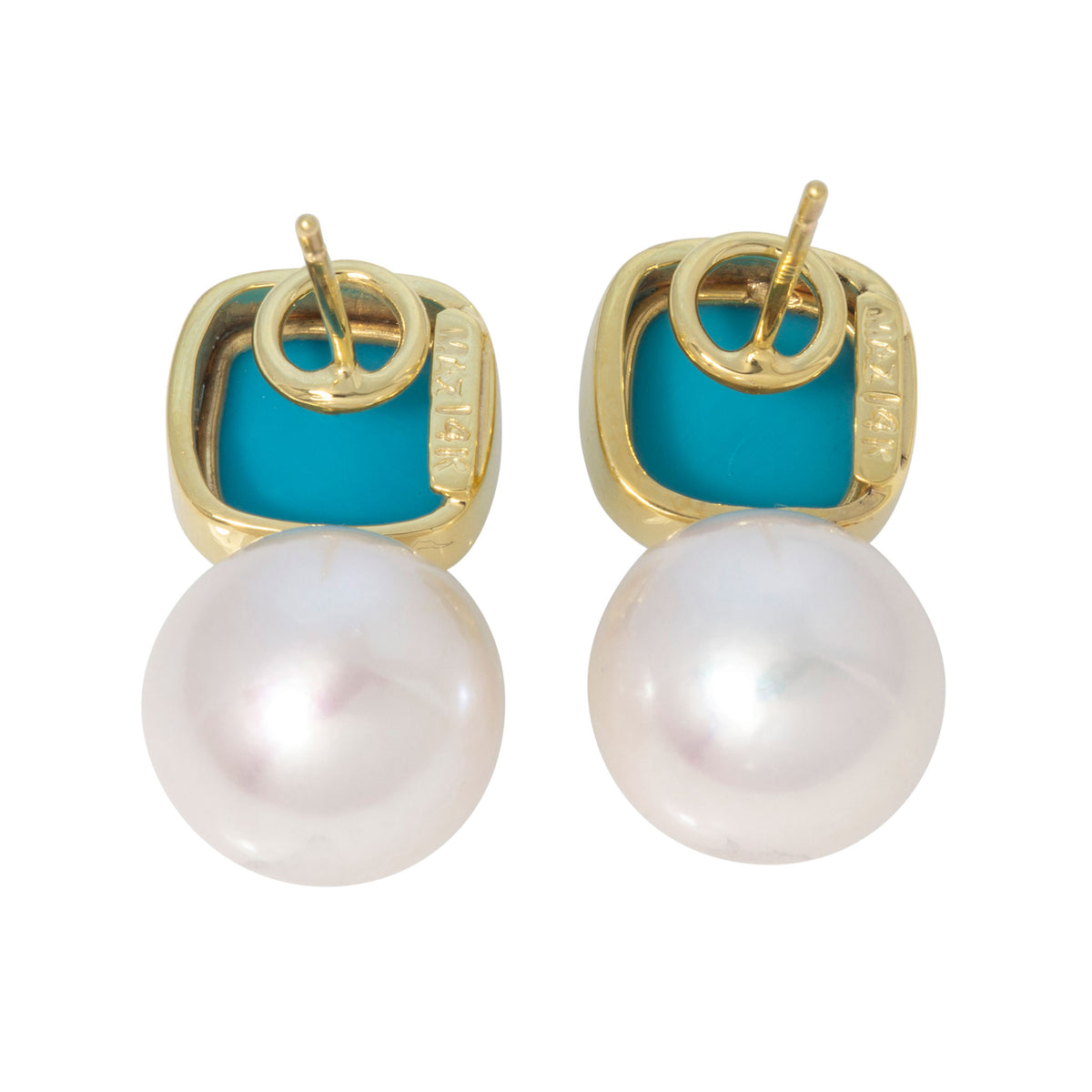 Mazza Cushion Turquoise & Pearl 14K Yellow Gold Earrings