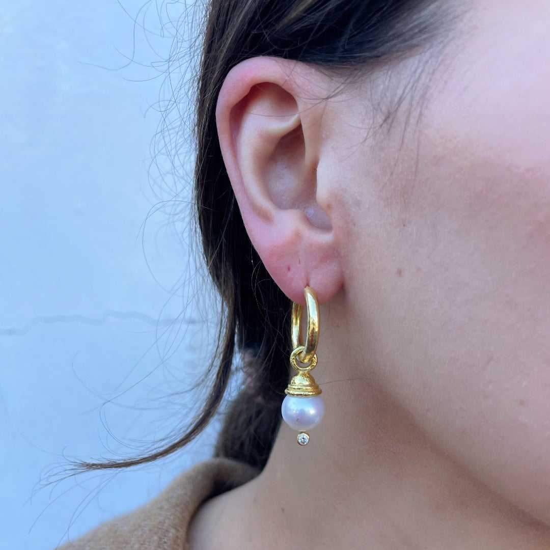 Elizabeth Locke Acorn Capped Pearl & Diamond Earring Charms