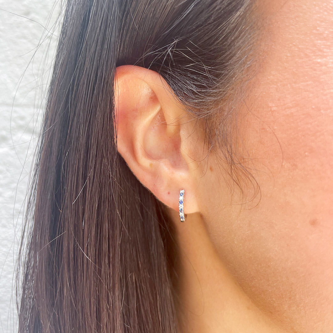 Sapphire & Diamond 14K White Gold Huggie Hoop Earrings