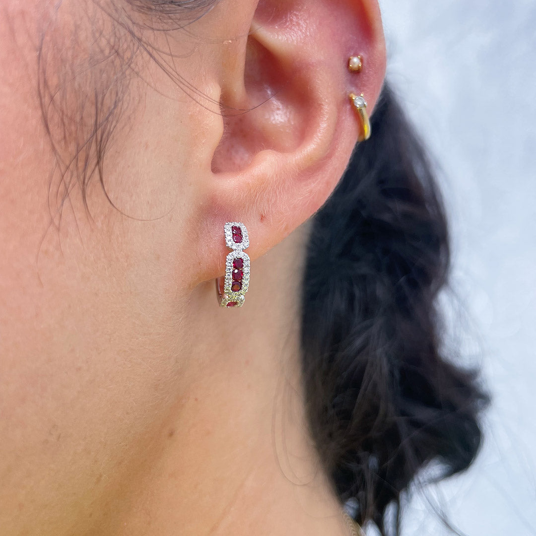 Ruby & Diamond 14K White Gold Huggie Earrings