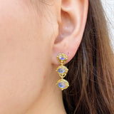 Mazza Moonstone Triple Drop 14K Yellow Gold Earrings