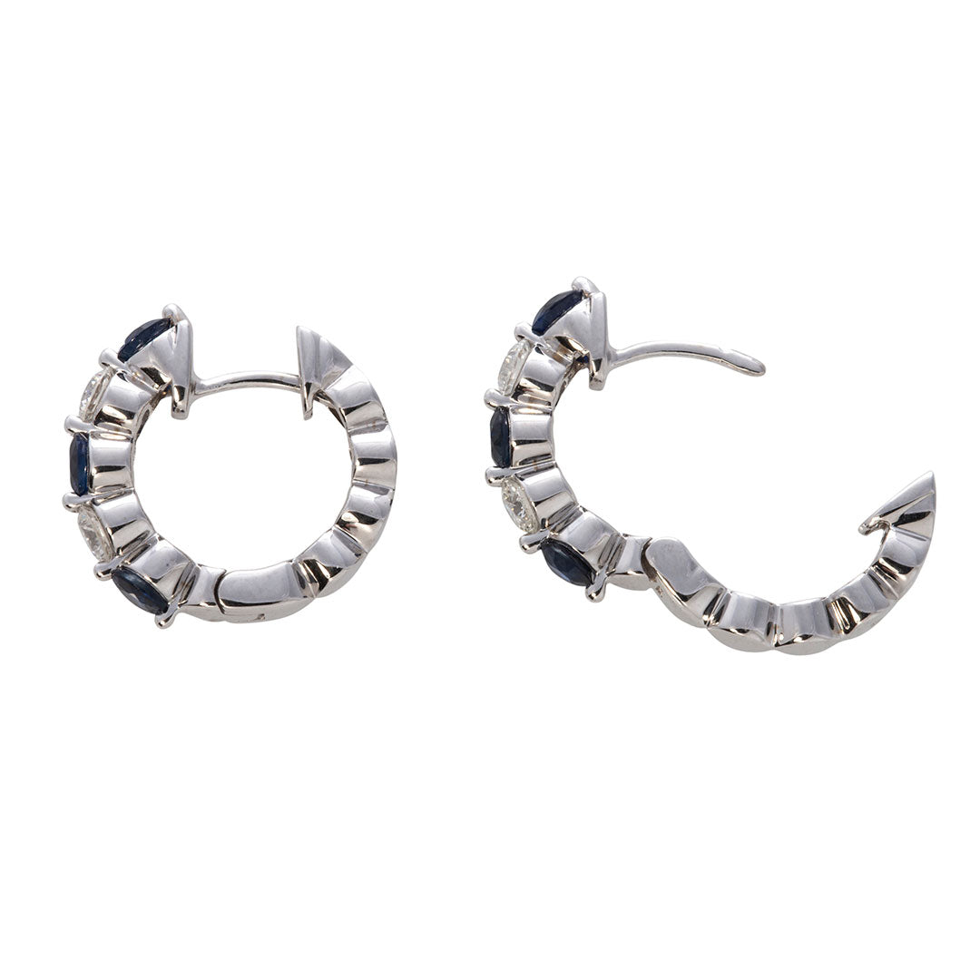 1.20ct Sapphire & Diamond 14K White Gold Hoop Earrings