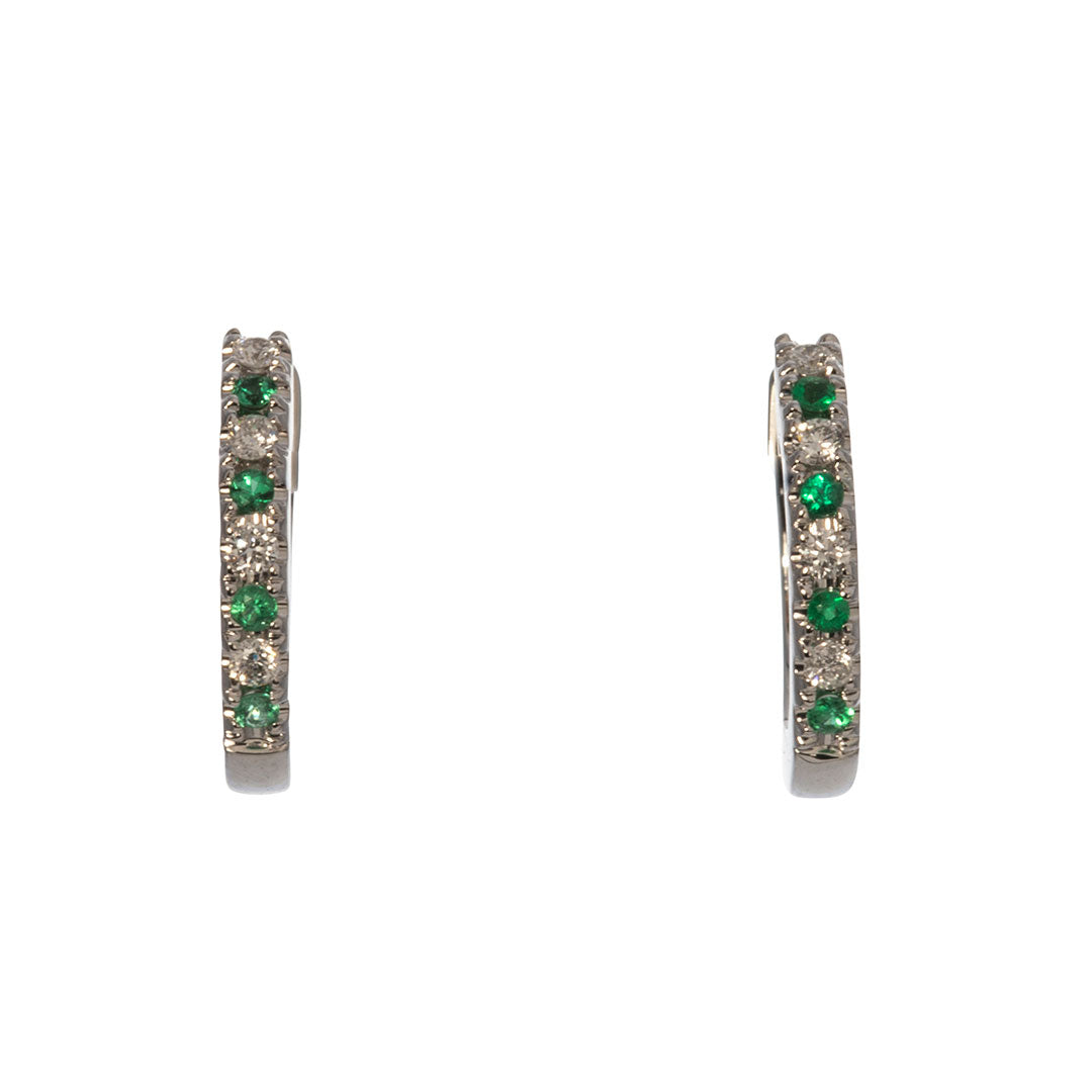 Emerald & Diamond 14K White Gold Huggie Hoop Earrings