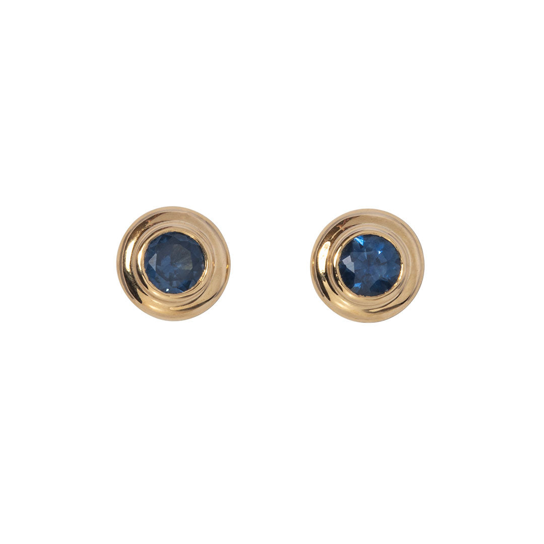 Sapphire Bezel Set 18K Yellow Gold Stud Earrings